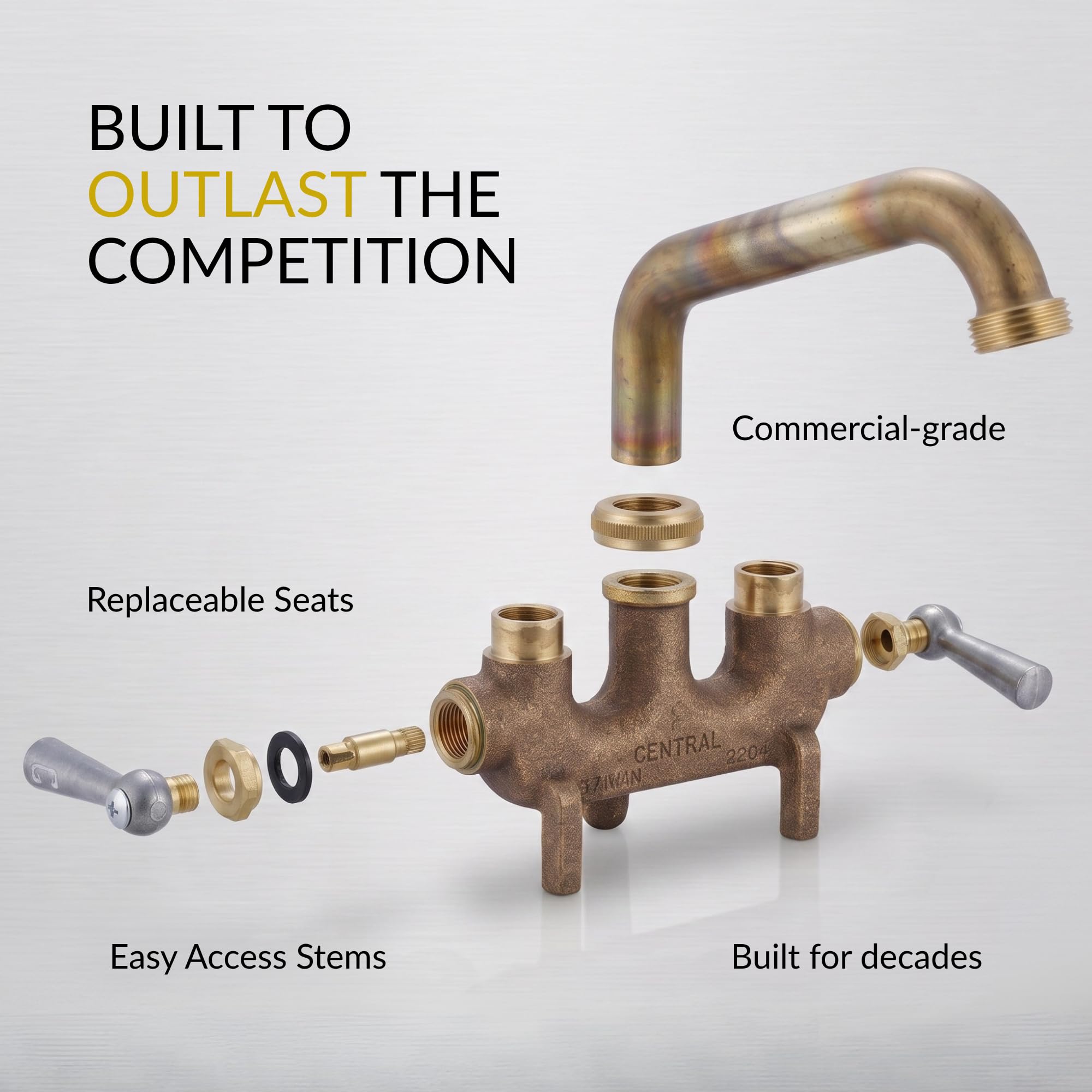 Central Brass Laundry Faucet - Durable Wall Mount -2