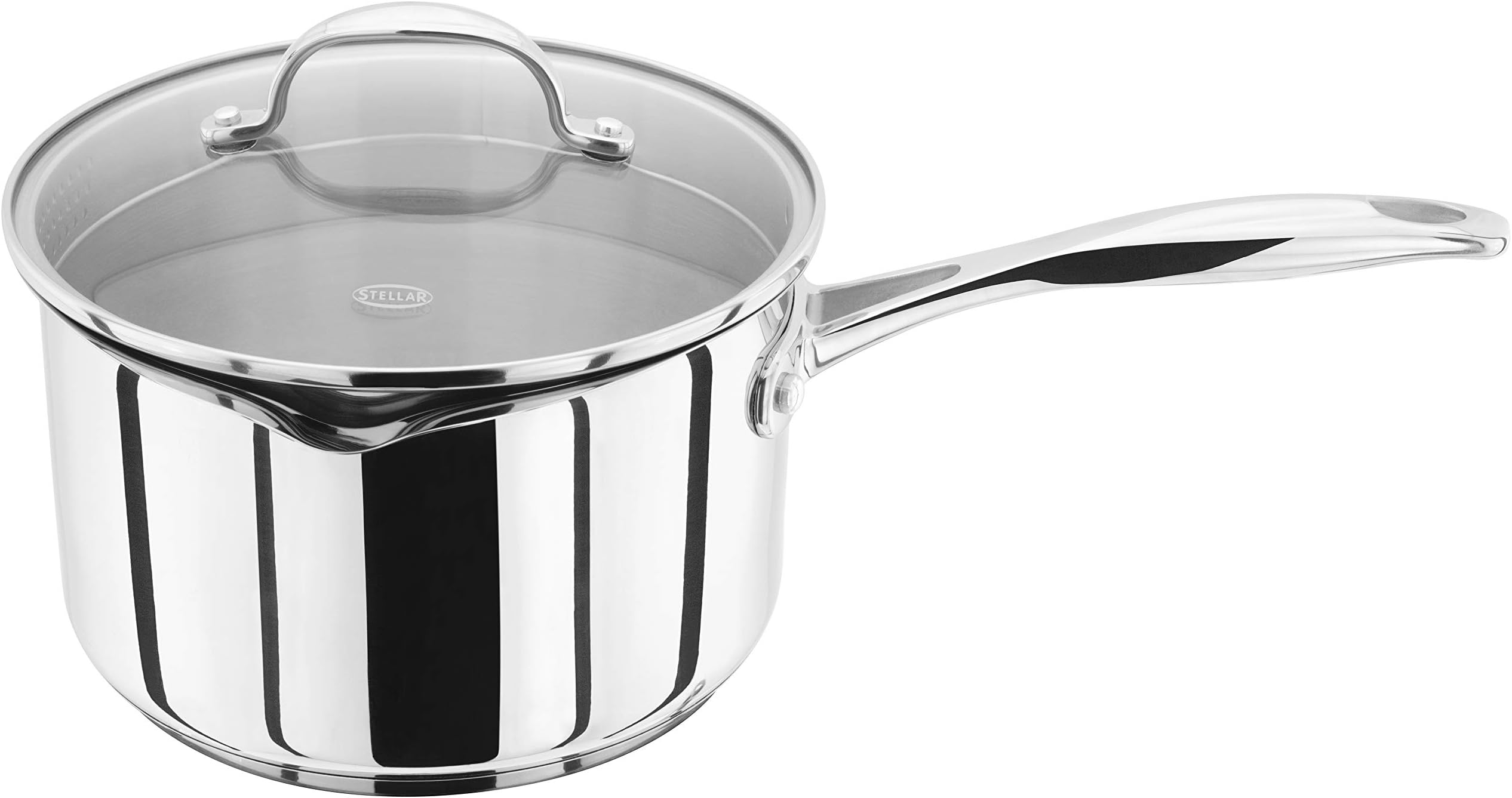 Stellar Profile Stainless Steel Draining Saucepan with Lid 20cm 3.25L Induction Ready, Oven Safe, Dishwasher