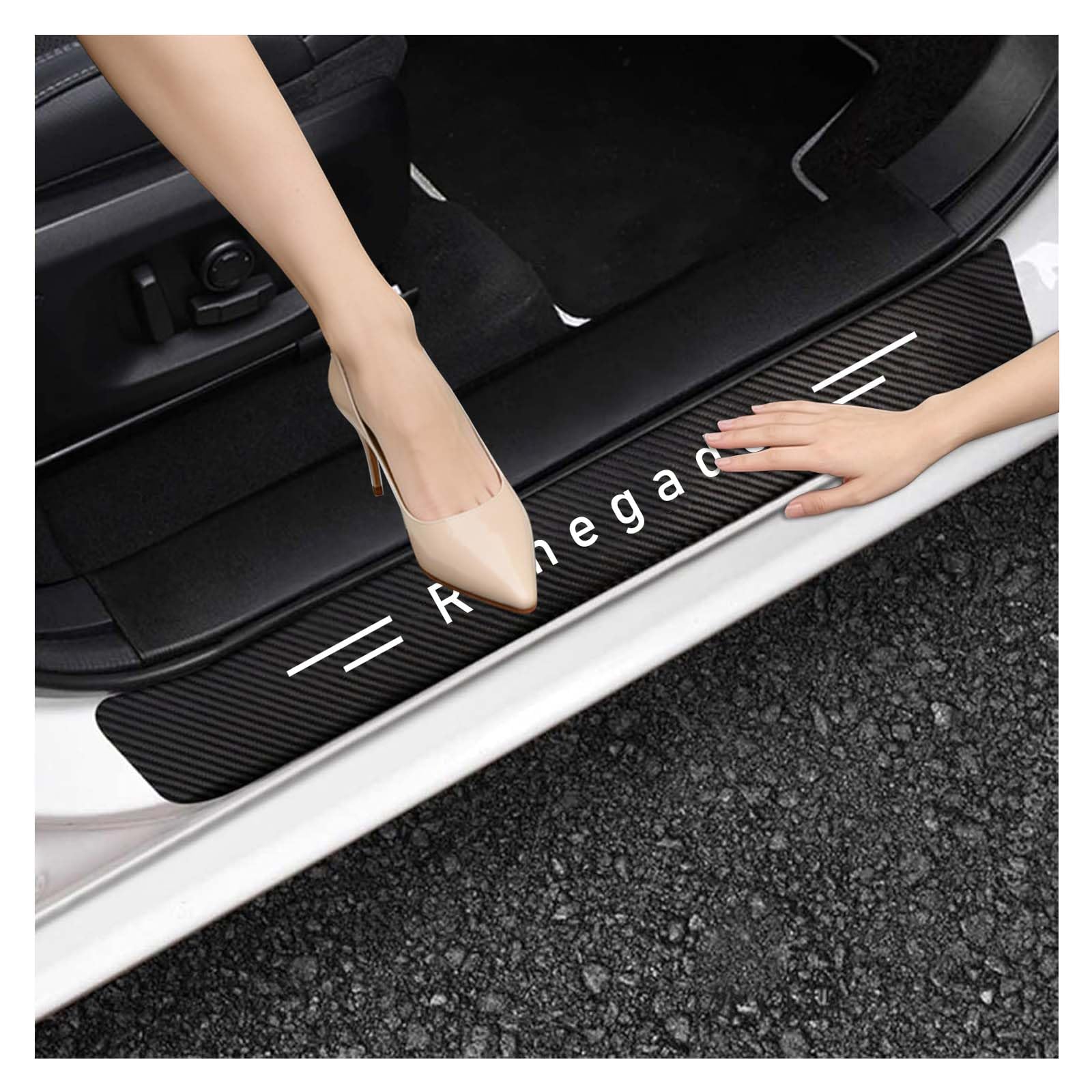 4 Pezzi Car Battitacco Adesivi Soglie Antiscivolo,Battitacco Auto Personalizzato Compatibile con JEEP Renegade Battitacco Auto Guardia Porta Soglia Anti-Graffio