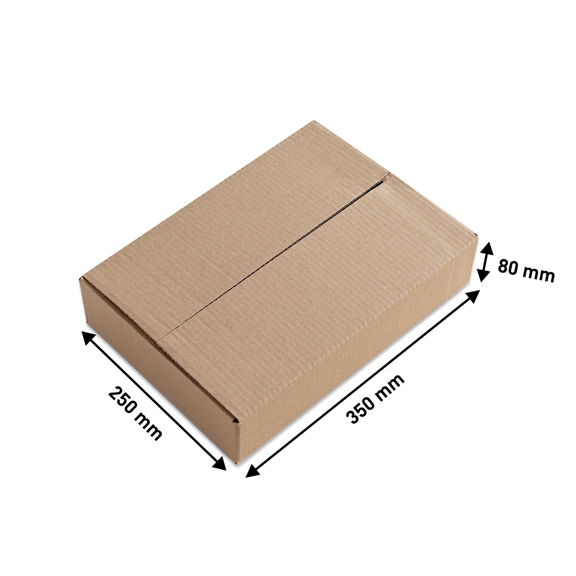 Versandkarton 350 x 250 x 80 mm Braun (150 Stück) – Einwelliger Faltkarton FEFCO 0201, optimal für das Kleinpaket-Format