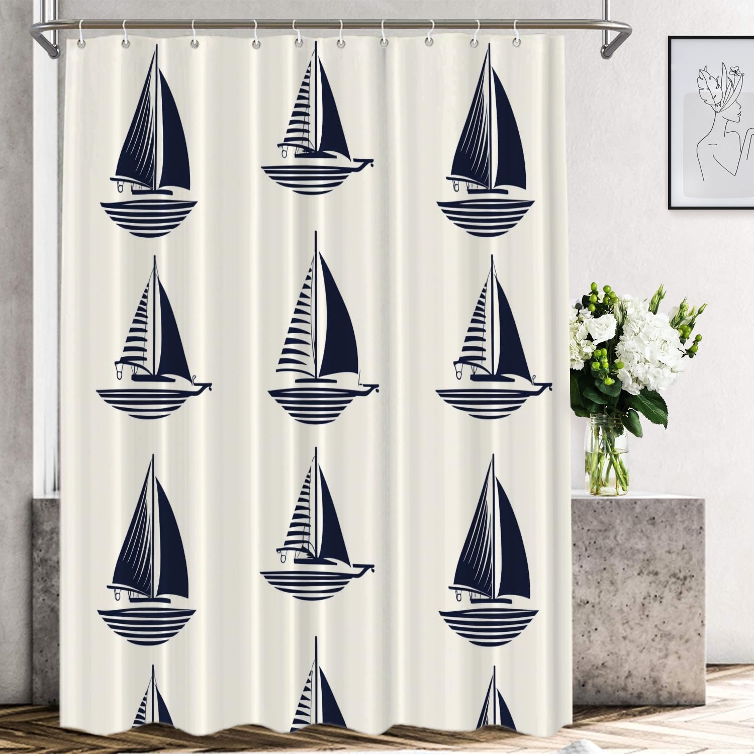 Rideau de douche décoratif nautique Shrahala en polyester pour créer une ambiance océan