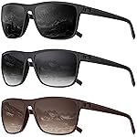 QALLY Men\'s Polarized Retro Square Sunglasses with UV400 Protection, Black/Grey Gradient/Tawny Gradient