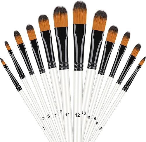 Miniatura 9 de Juego de 12 pinceles para pintura acrílica, punta plana, acuarela, gouache, artista, kits de pintura profesional con puntas de nailon para dibujar y