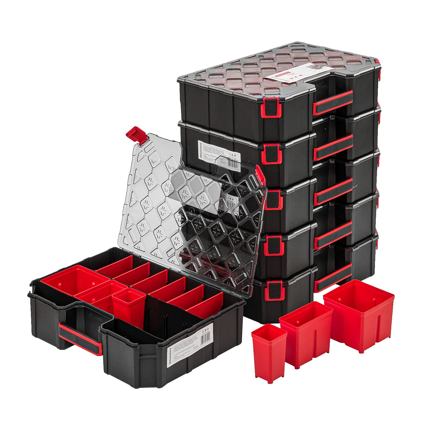 6x Sortimentskasten XXL Kleinteilemagazin mit Transparent Deckel Sortierkasten Sortierkoffer Werkzeugbox Sortimentskoffer Kasten mit herausnehmbaren Fächern