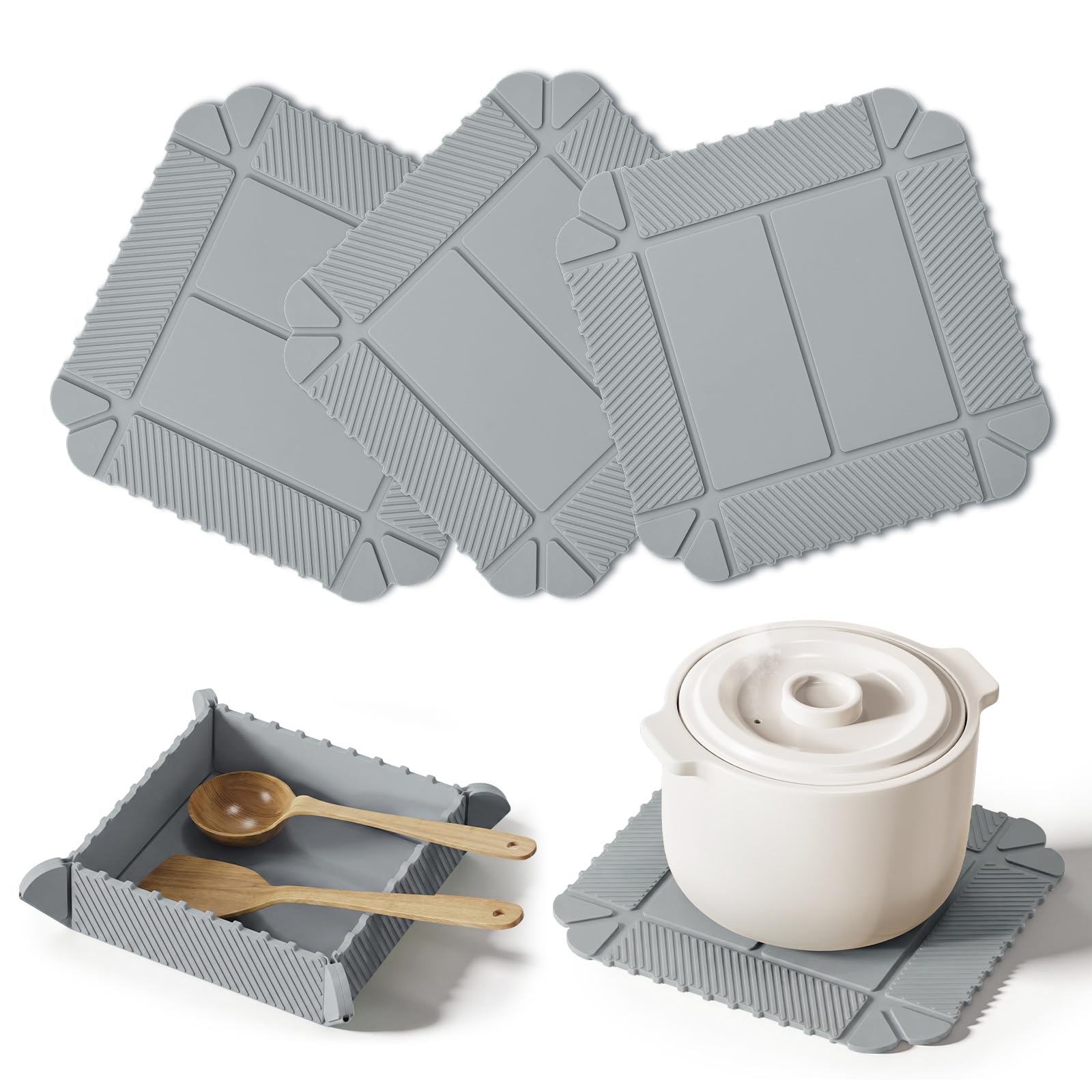 nediea 3 Pack Magnetic Silicone Trivets for Kitchen Workshops, Heat Resistant Mat for Hot Pots and Pans, Multifunctional Foldable Storage Tray, Non Slip Trivet Table Protector for Countertop