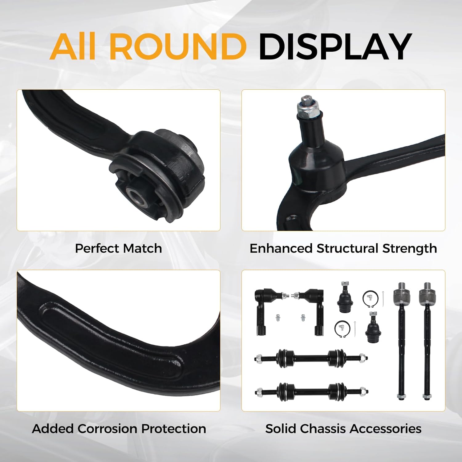 MACEL RK80306+RK80308 10SET [4WD/AWD] Front Upper Control Arm Kit Fit for 2009-2014 Ford F-150 4X4 w/Ball Joints, Steering Tie Rod End, Sway Bar End Link