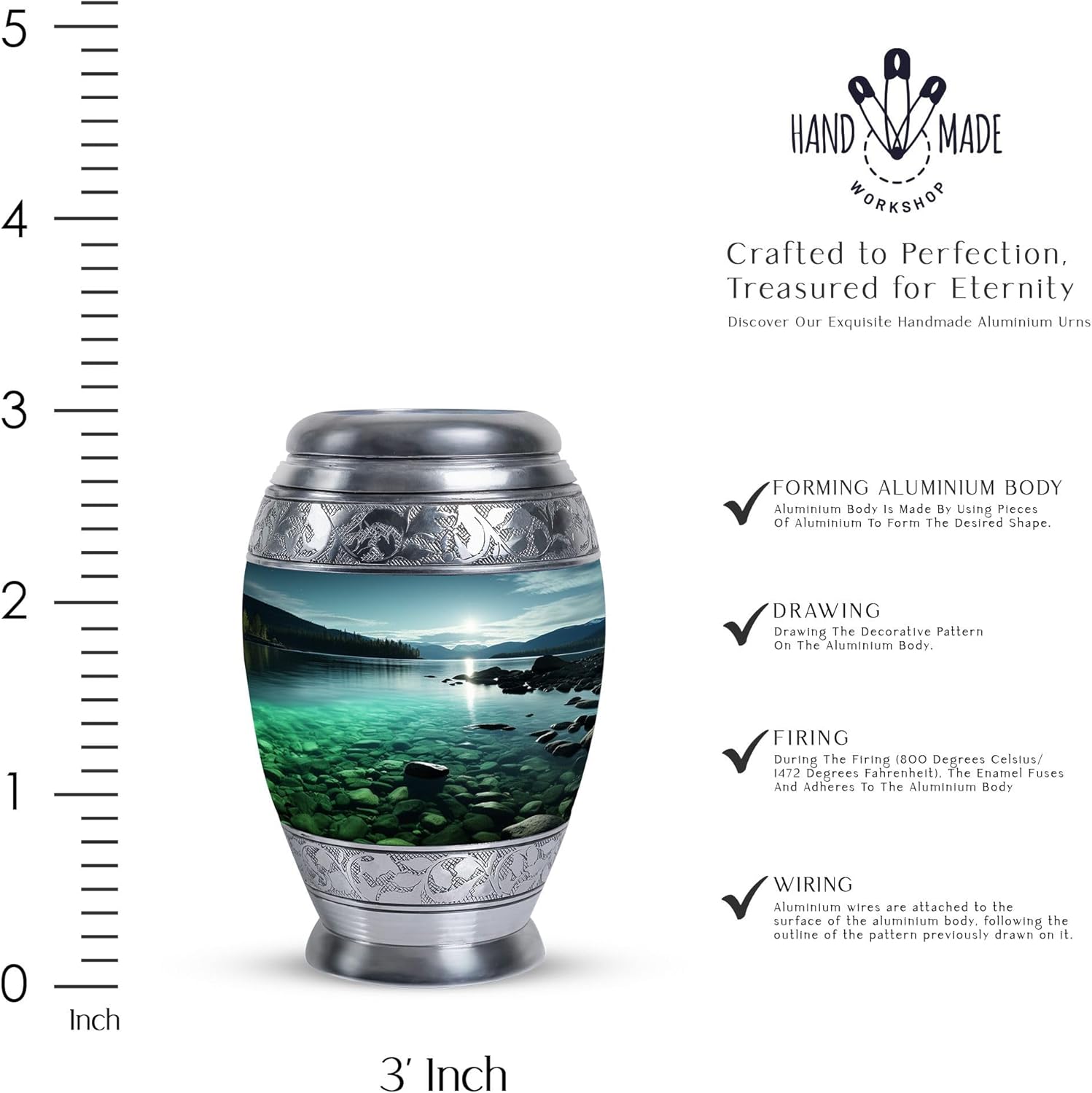 Mountain Lake Urn for Adult Male Dad, Green Small Funeral Urn for Ashes for Women, Little Urns for Human Ashes - Tiny Urns Keepsake, 3 Inch