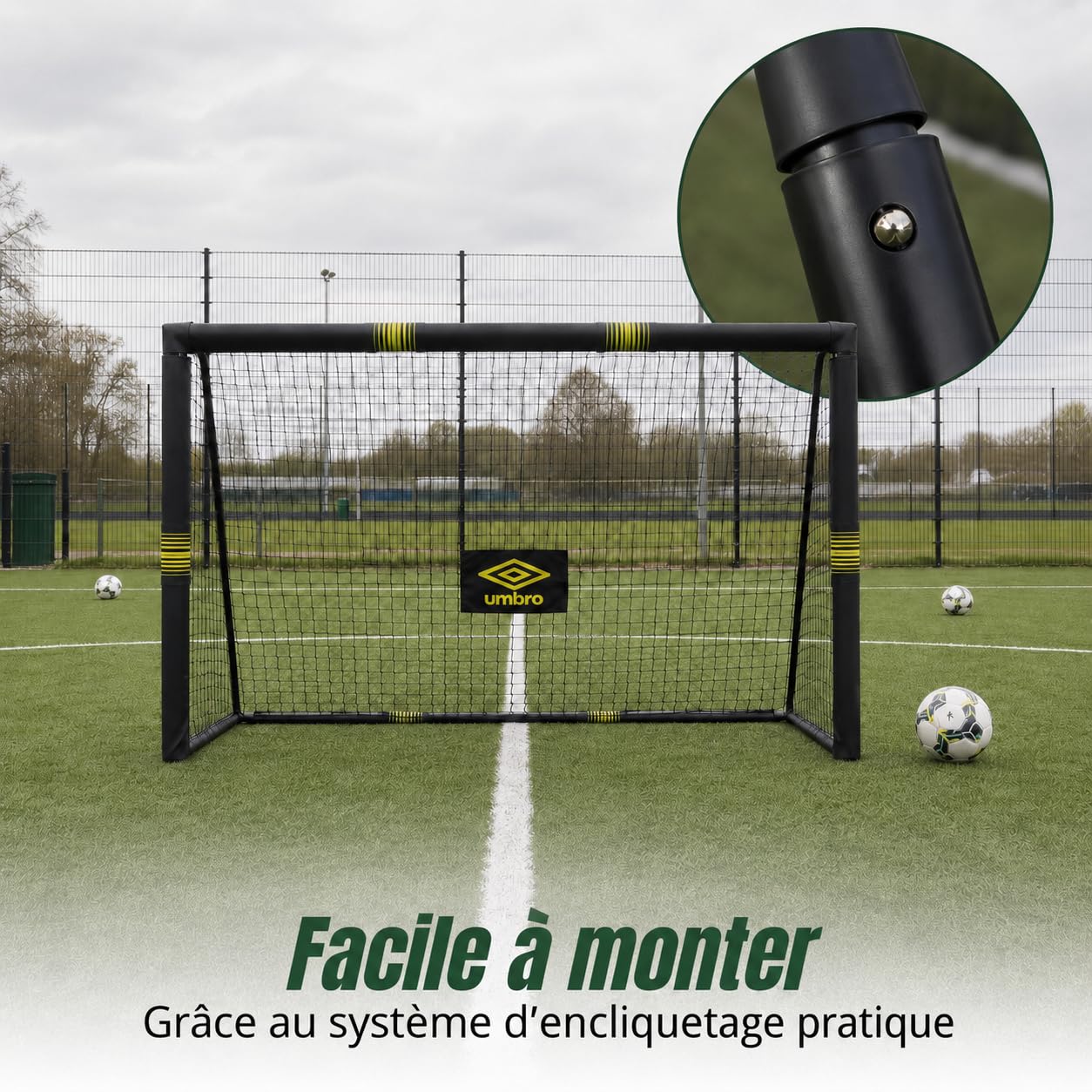 Umbro Cage de Foot - But de Foot Enfant - Kit Entrainement Football pour Enfants et Adultes - Cage Foot Exterieur et Interieur - Montage Rapide - Noir/Jaune