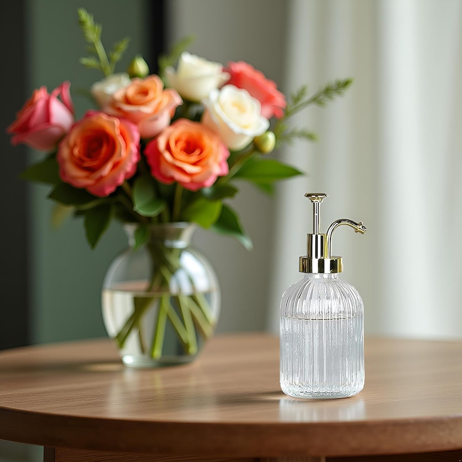 Glass Pump Soap Dispenser, 350ML Kitchen Hand Soap Dispenser Sour Cream Dispenser Rustproof Pump Dispenser for Kitchen Bathroom (Translucen Gold Bar) - Image 7