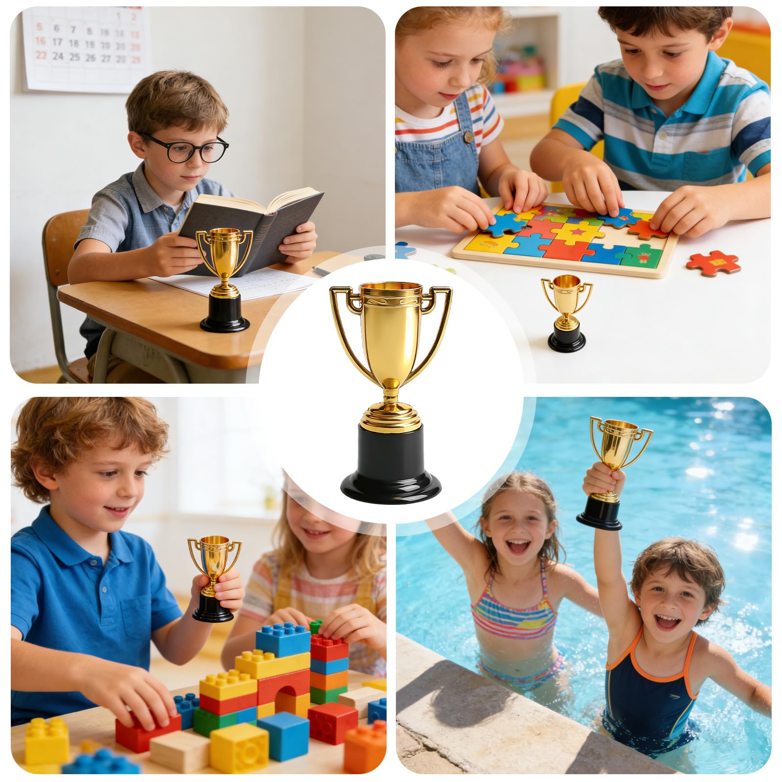 Aicharynic Lot de 24 trophées pour enfants, mini trophées pour enfants, mini trophées dorés, pour salle de classe, école, récompenses, accessoires