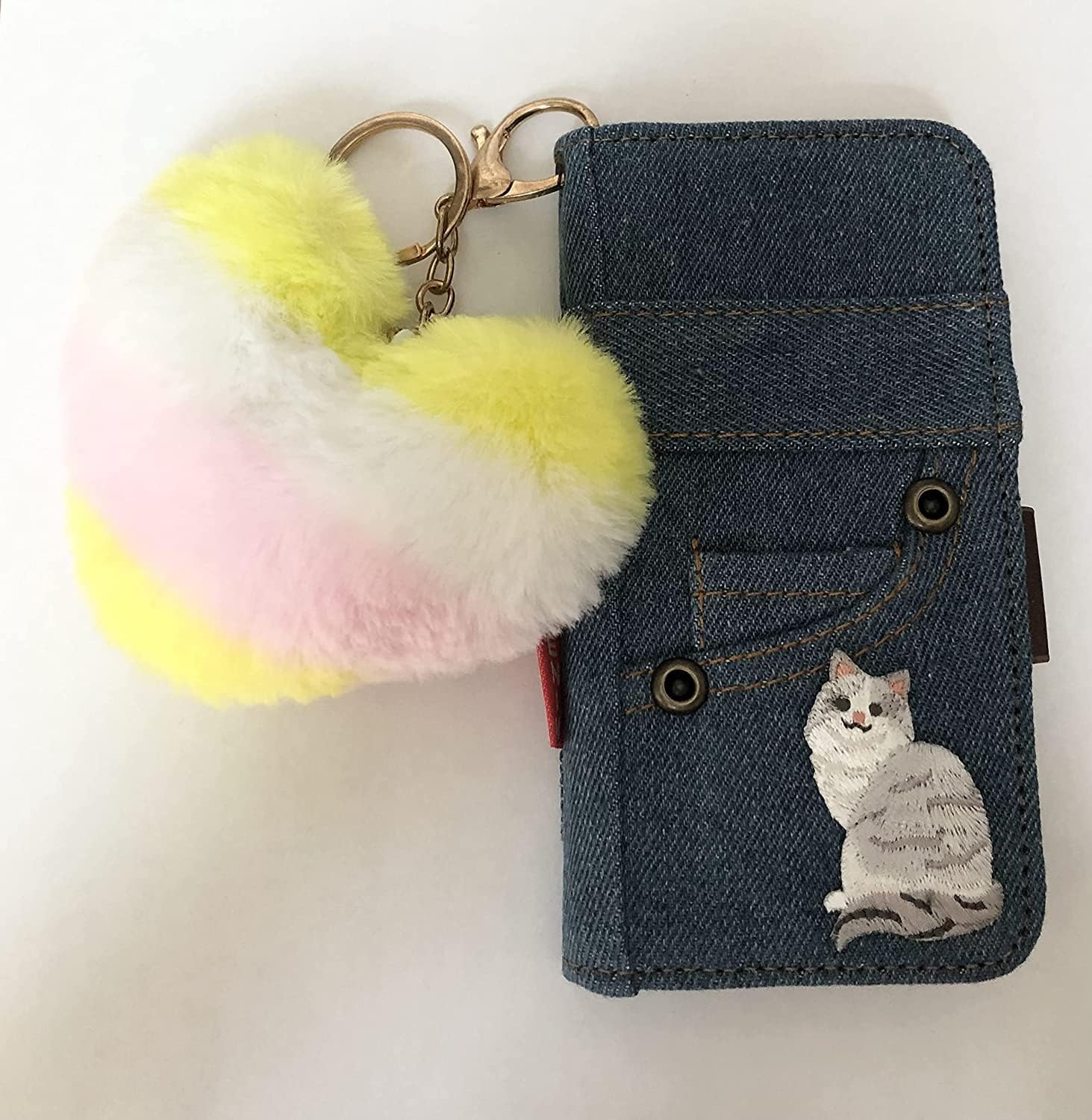 Iphone12 Iphone12pro Happy Style 本格デニム 携帯電話apple Iphone12 12pro共通手帳型ケース ふわふわハートのチャーム付き アイフォン12ケース Iphone12ケース アイフォン12proケース 手帳型 Iphone12手帳型ケース 大人 アイホン12pro手帳型ケース