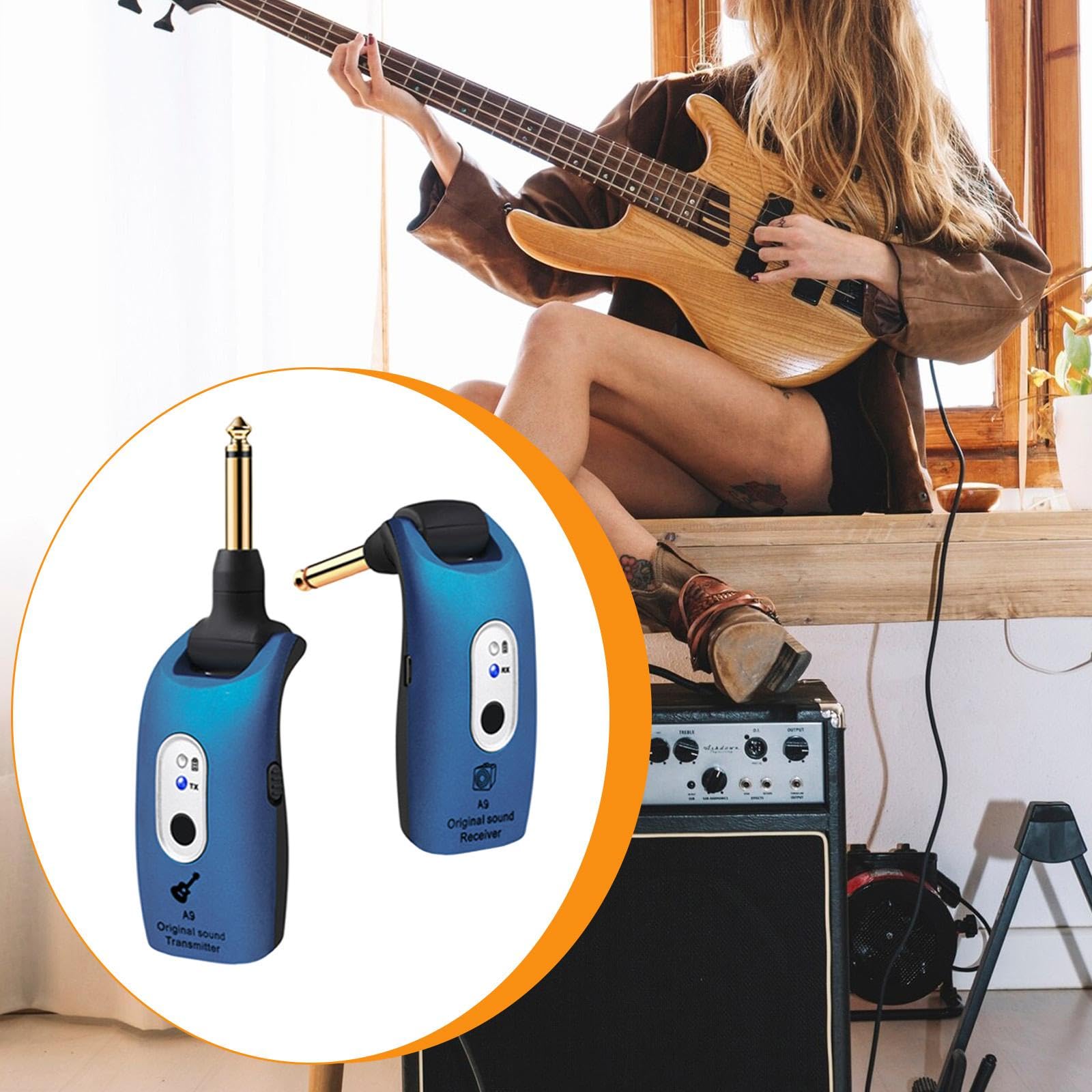 Transmetteur Récepteur Sans Fil Kit Émetteur Récepteur Guitare Électrique Accessoires Musicaux Rechargeables Fonction Plug And Play Transmission, Bleu