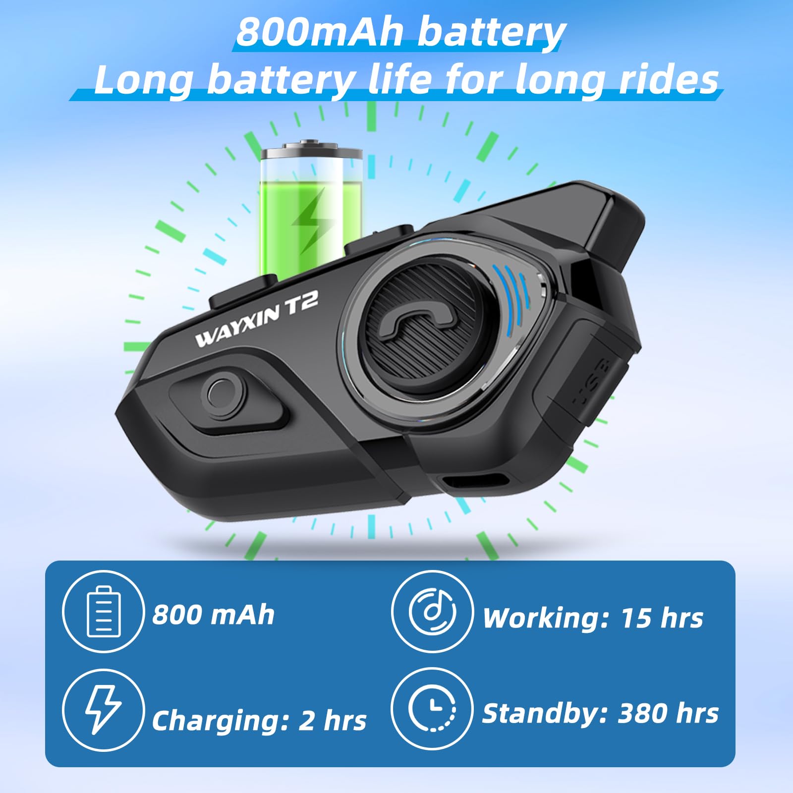 T2 Interfono Moto Auricolare 300M Sistema di Comunicazione con Wireless Bluetooth 5.1 IPX7 Impermeabile Cancellazione del Rumore DSP&CVC HiFi/Voce AI Interphone Casco Moto Auricolare