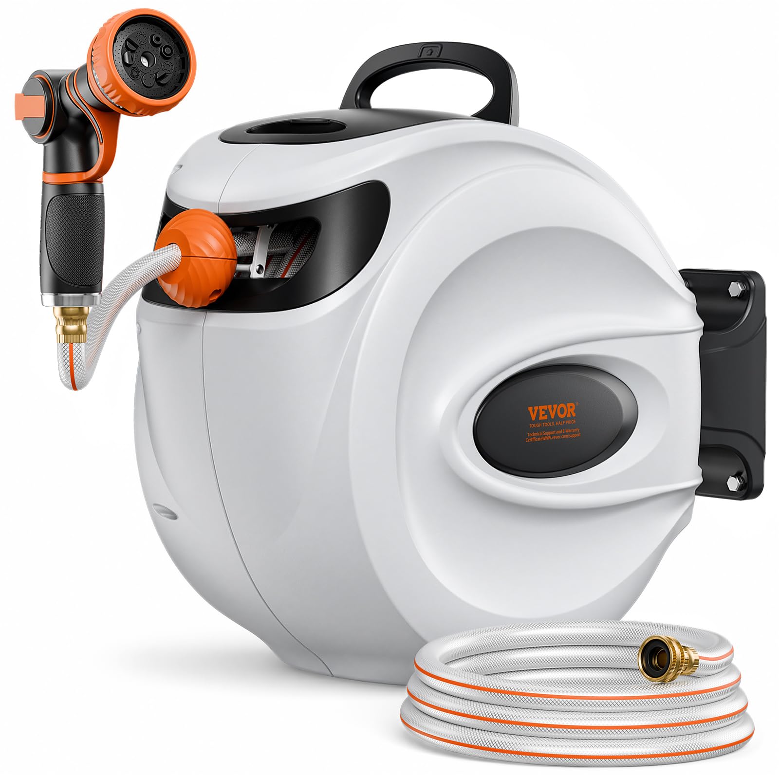 VEVOR 20 m x 12 mm Carrete de Manguera Retráctil Giratorio de 180° Carrete Automático de Manguera Montado en Pared Manguera Enrollable Automática para Regar Césped Jardín, Lavar Auto, Bañar Mascota