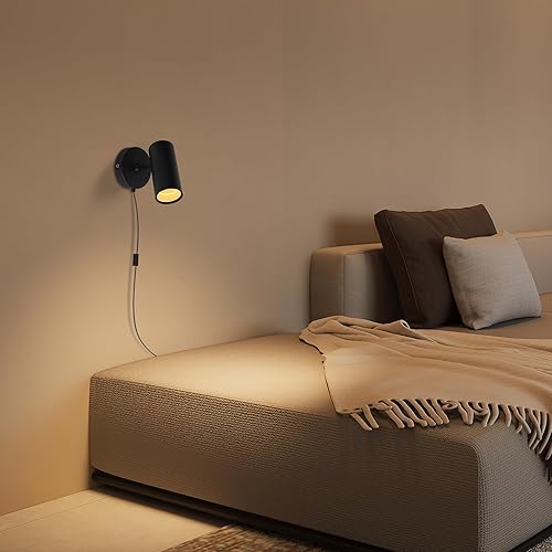 Miniatura 6 de Aisilan - Juego de 2 focos de pared ajustables con enchufe, 12 W, luz direccional moderna con interruptor de encendidoapagado, aplique LED de