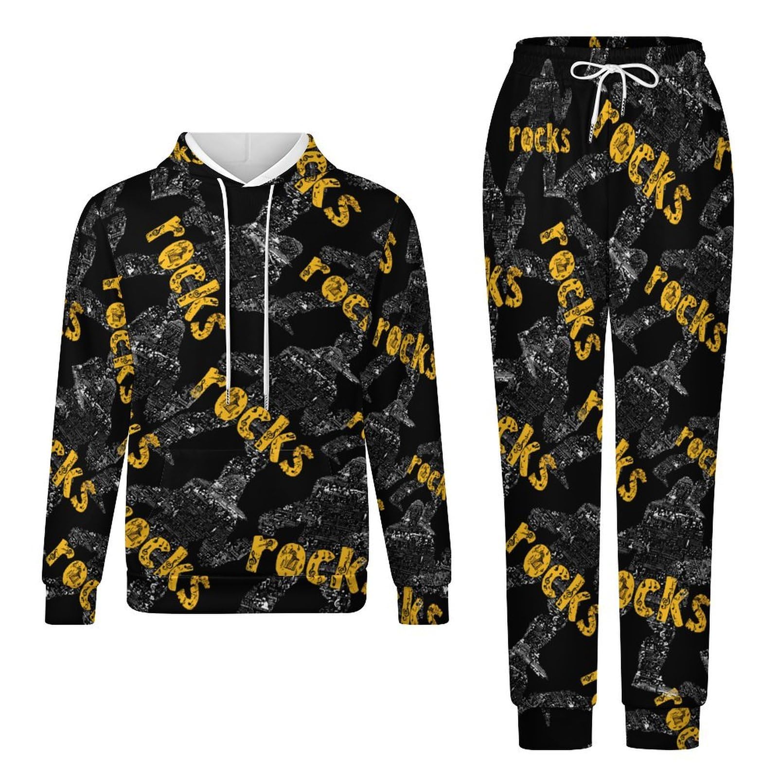Bigfoot Rock and Roll - Set di felpa da uomo casual in 2 pezzi, con cappuccio, comoda felpa con cappuccio