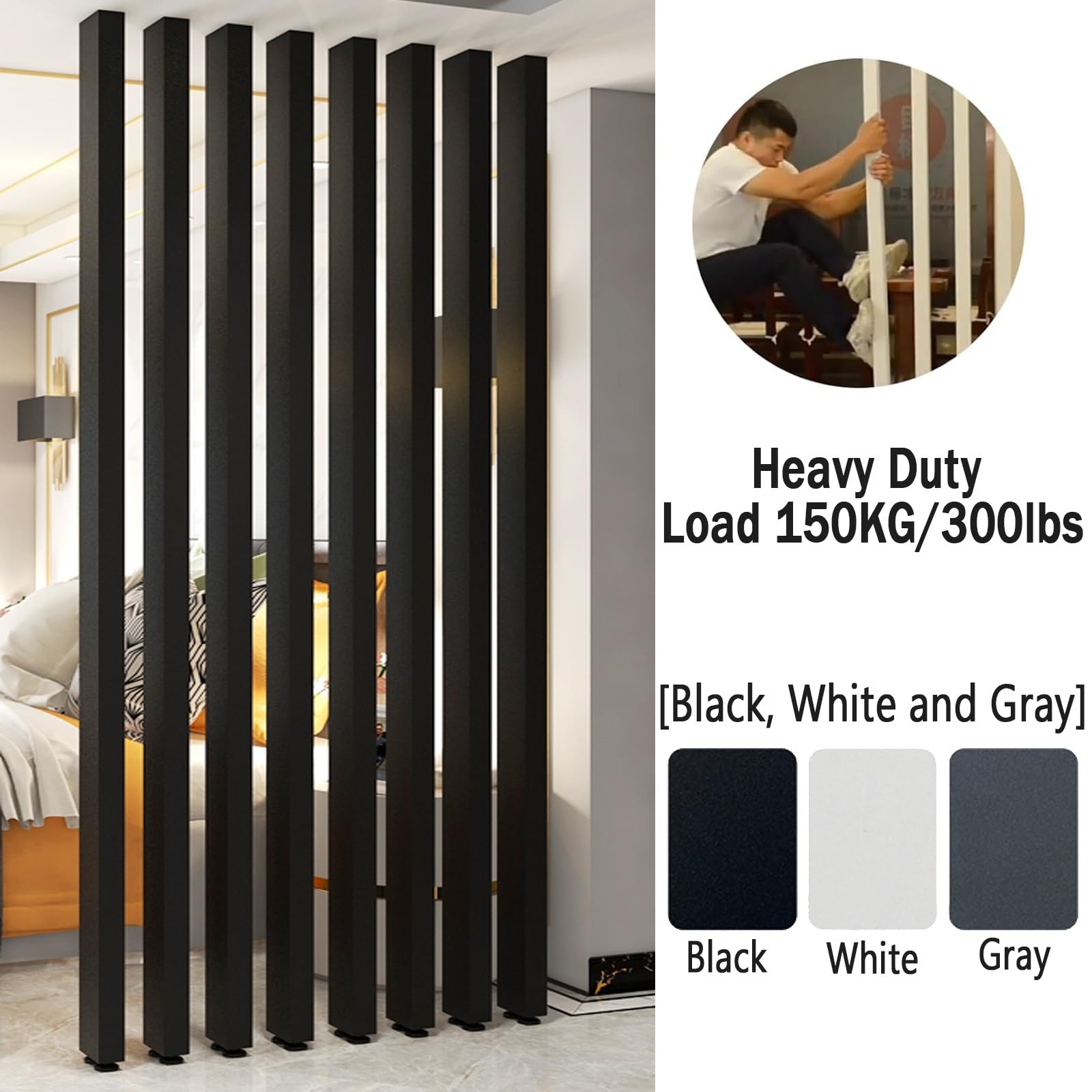 Nowoczesna wolnostojąca metalowa ścianka działowa działowa od podłogi do sufitu do apartamentu typu studio i przestrzeni biurowej - 4 panele 120 cm/47,2 cala / 1,2 m