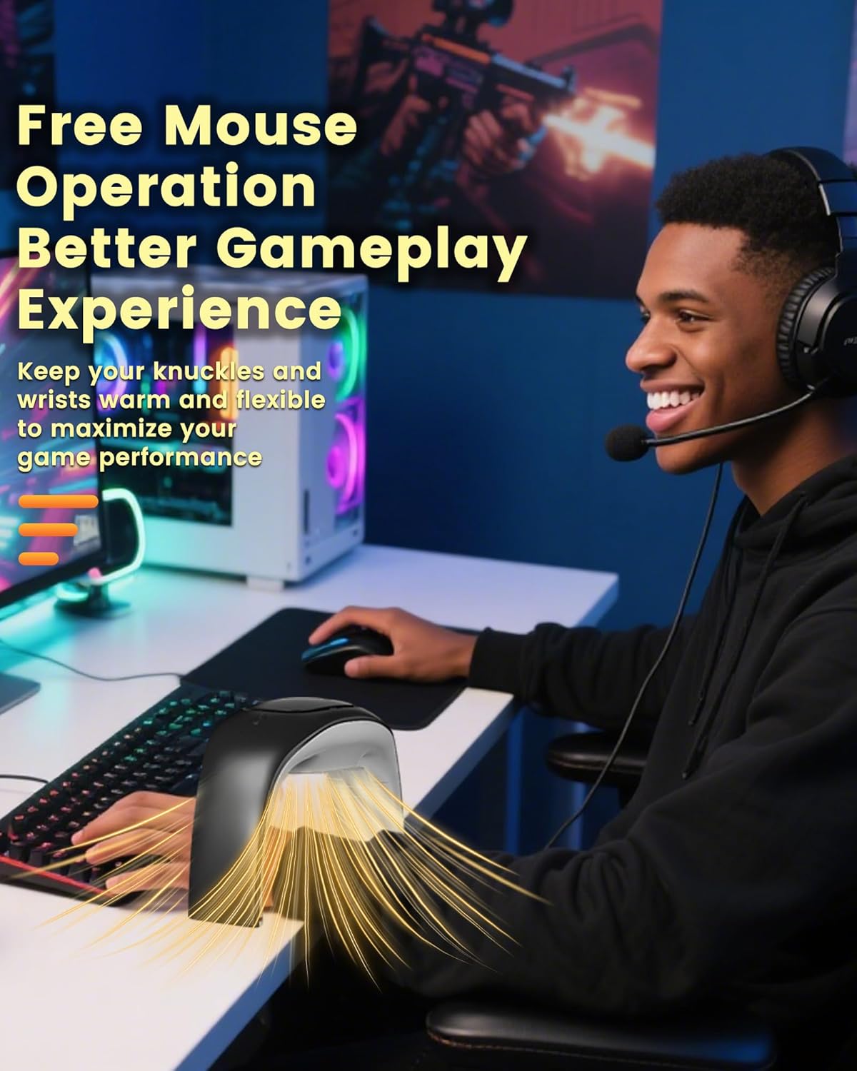 100W Heated Mouse Pad Hand Warmer for Office Home Desktop Use, 2025 Heated Mouse Pad Indoor Space Heater 3 Temperature 20dB Quiet PTC Fast Heating Energy Saving Foldable