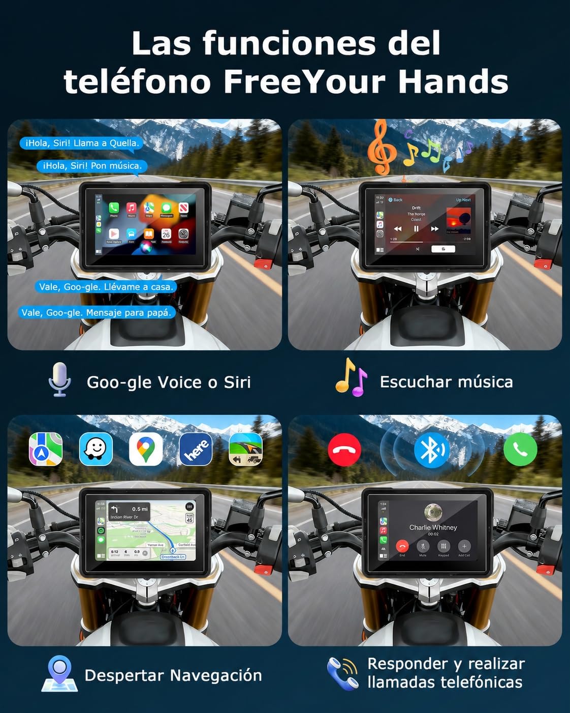 Jansite Carplay Moto Android Auto GPS Navegador Moto con Pantalla Táctil Impermeable de 5 Pulgadas, CarPlay y Android Auto Inalámbricos Navegación GPS Siri