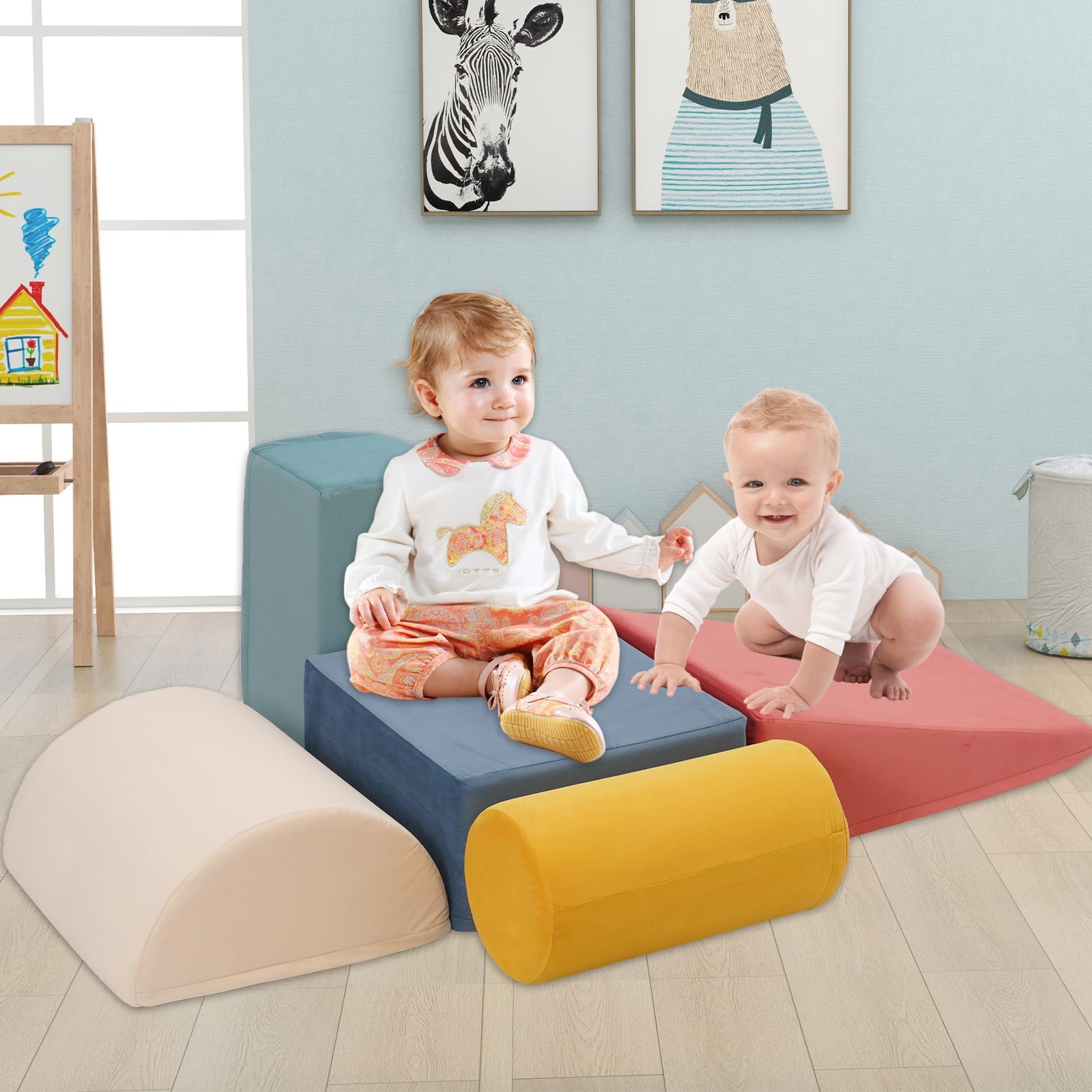 Bloques de Espuma, Juego Psicomotricidad de 5 Bloques para Pequeños, Juguetes de Construcción Pila Escalar Gatear, Suaves para Aprendizaje Temprano Habilidades Motoras, Multicolor