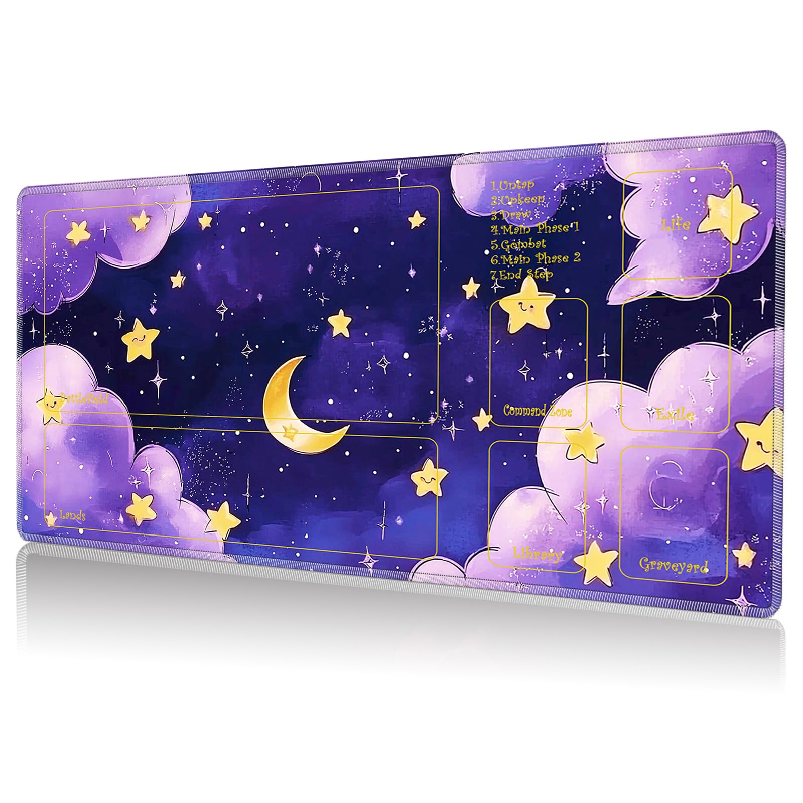 Tappetino da gioco MTG con zone 61 x 35,5 cm, tappetino da gioco | Bordo cucito e base in gomma antiscivolo per carte collezionabili con superficie liscia, tappetino da scrivania per giochi di