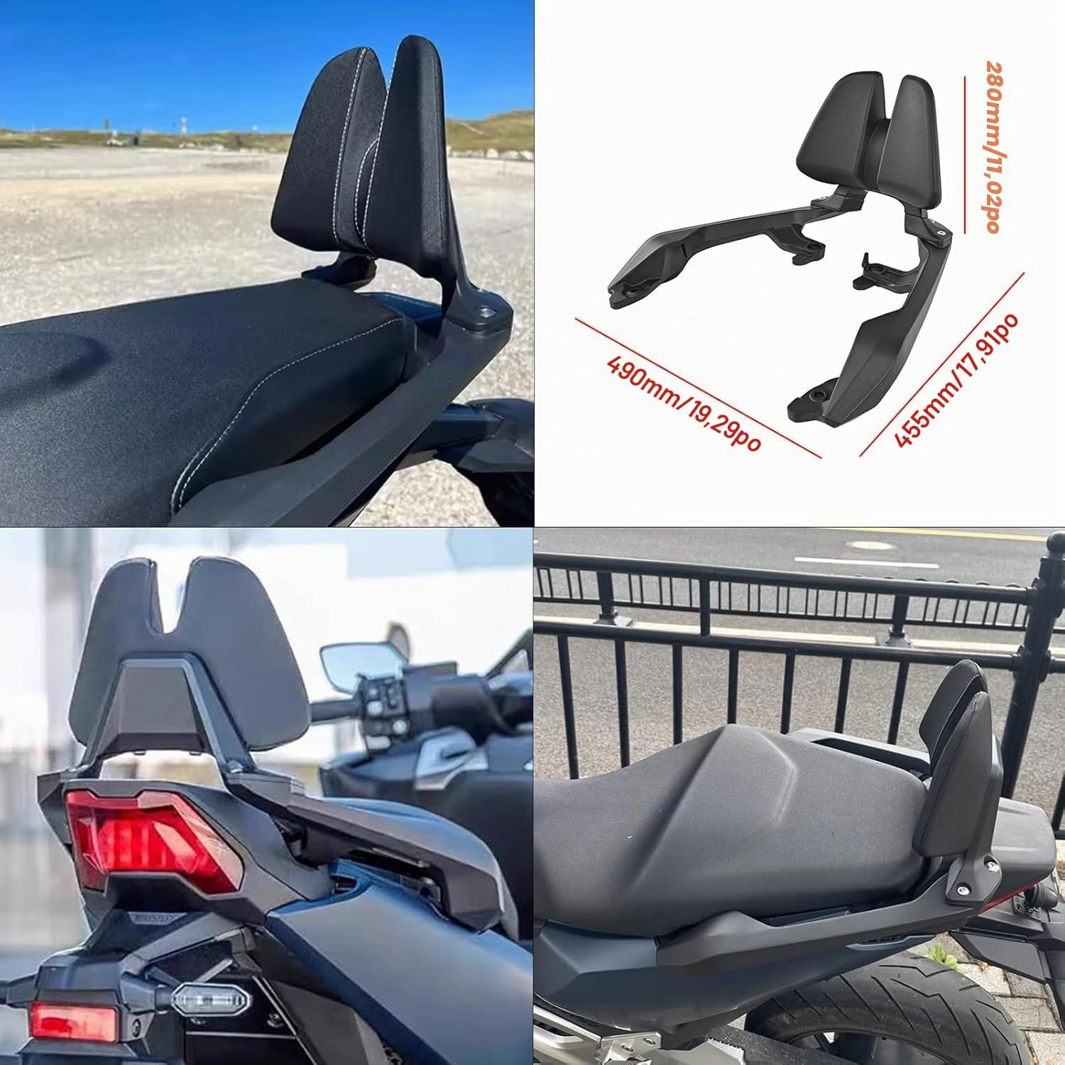 Sissy Bar avec dossier de moto compatible avec Honda X ADV 750 FORZA 750 NSS 750 2021-2026 Dossier passager amovible et porte-bagages XADV750 FORZA750 NSS750 (A-Noir)