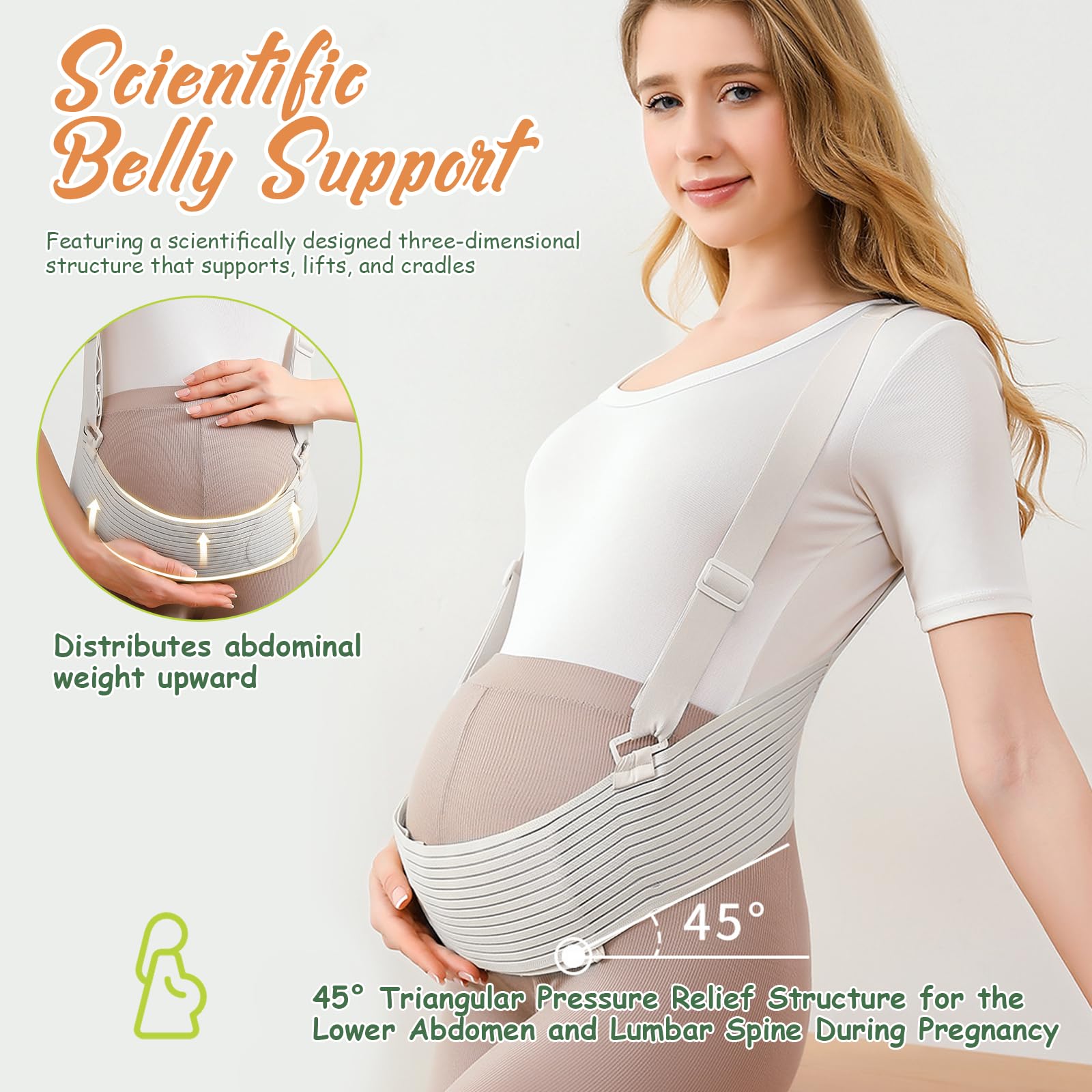 Pas biodrowy dla kobiet w ciąży, z regulowanymi szelkami, dla kobiet w ciąży, od średniej do późnej ciąży, obwód brzucha 110-125 cm, szary