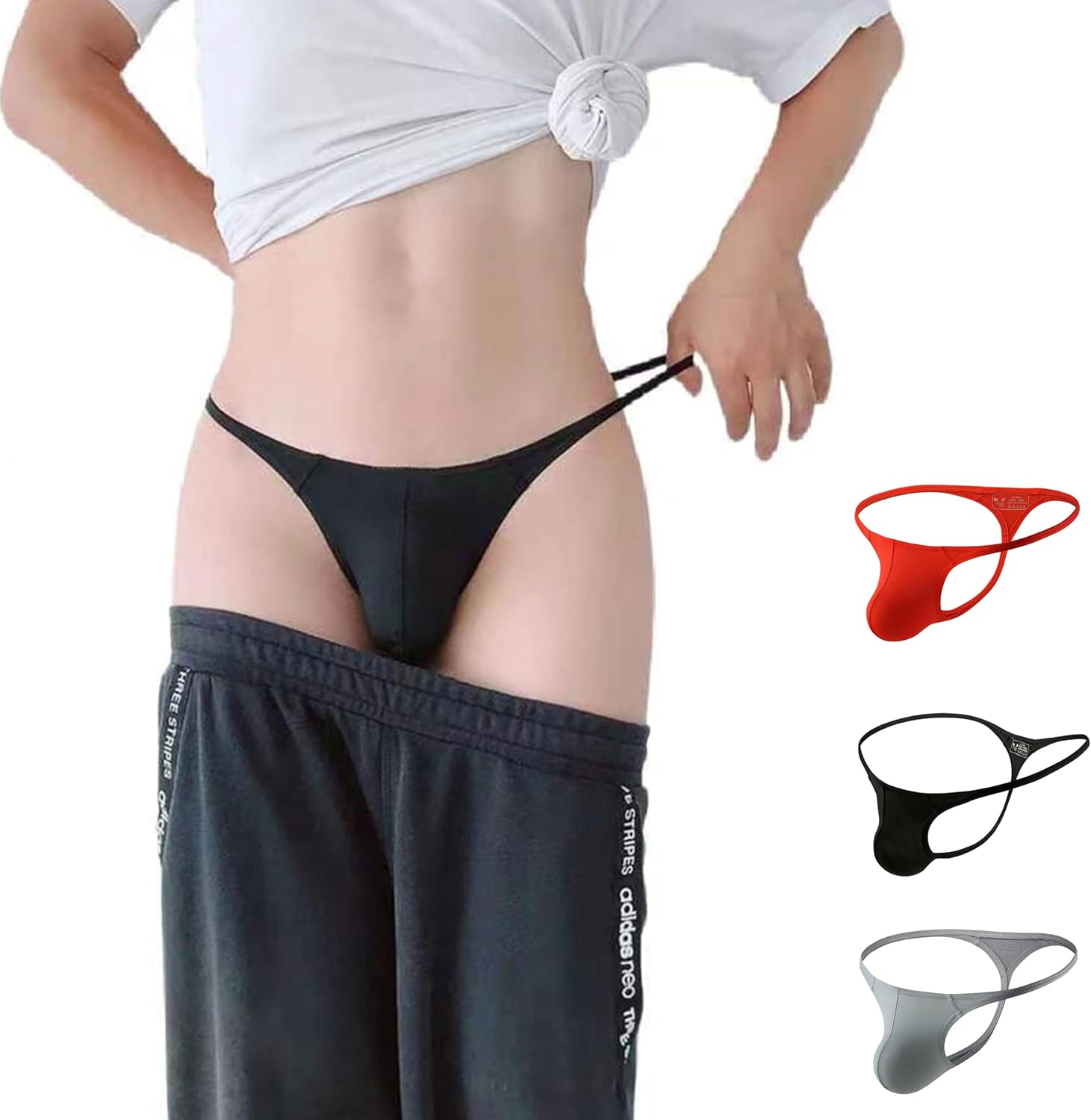 3-Pack Men's G-String Seamless Thongs, Sexy Low Rise T-Back Underwear, Breathable Bulge Pouch G Strings for Men