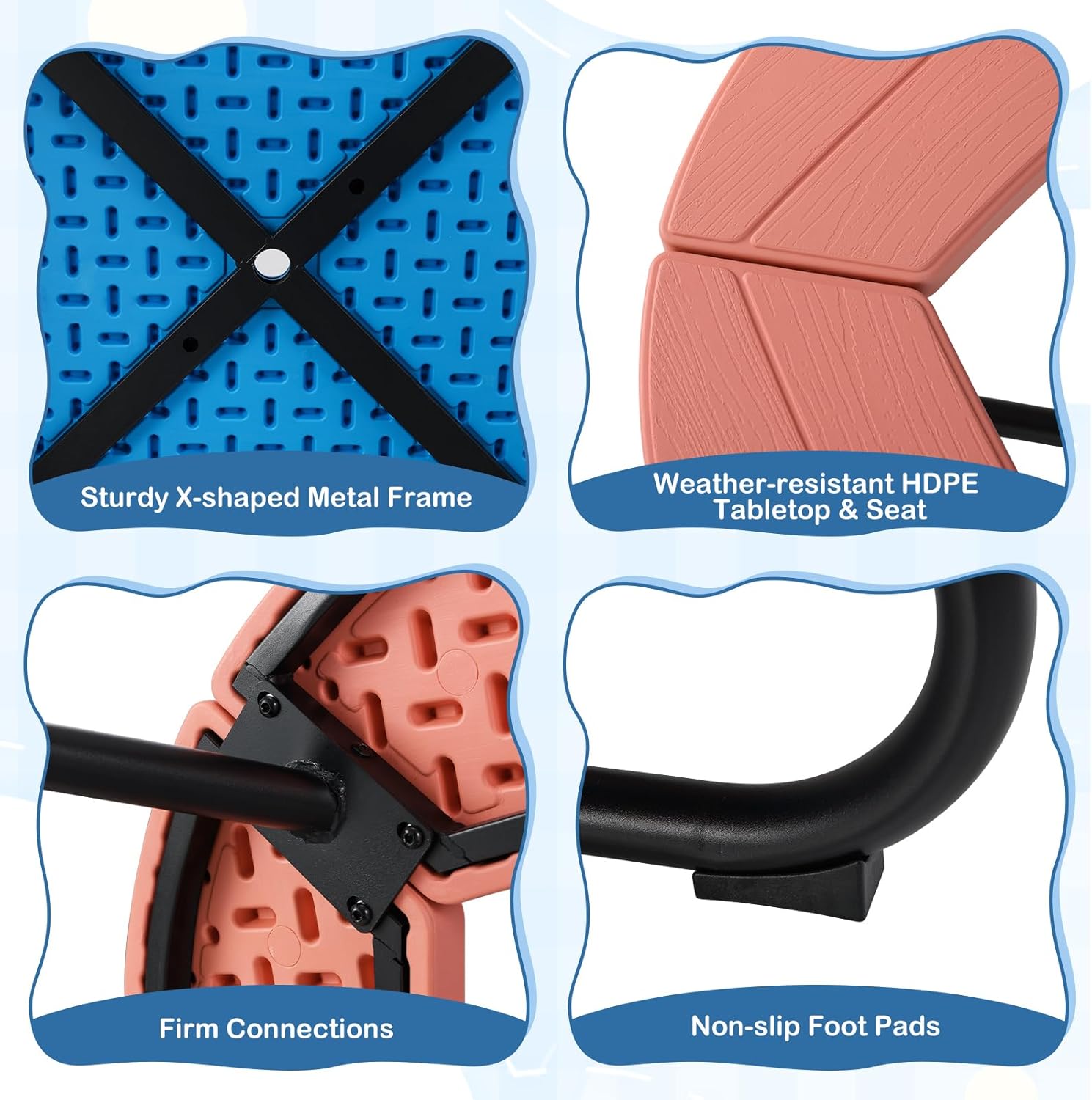 GLACER 8 Person Kids Picnic Table, Metal Frame Toddler Activity Table with Adjustable & Removable Umbrella, 4 Built-in Benches, HDPE Kids Outdoor Table for Backyard, Patio, Garden (Red)