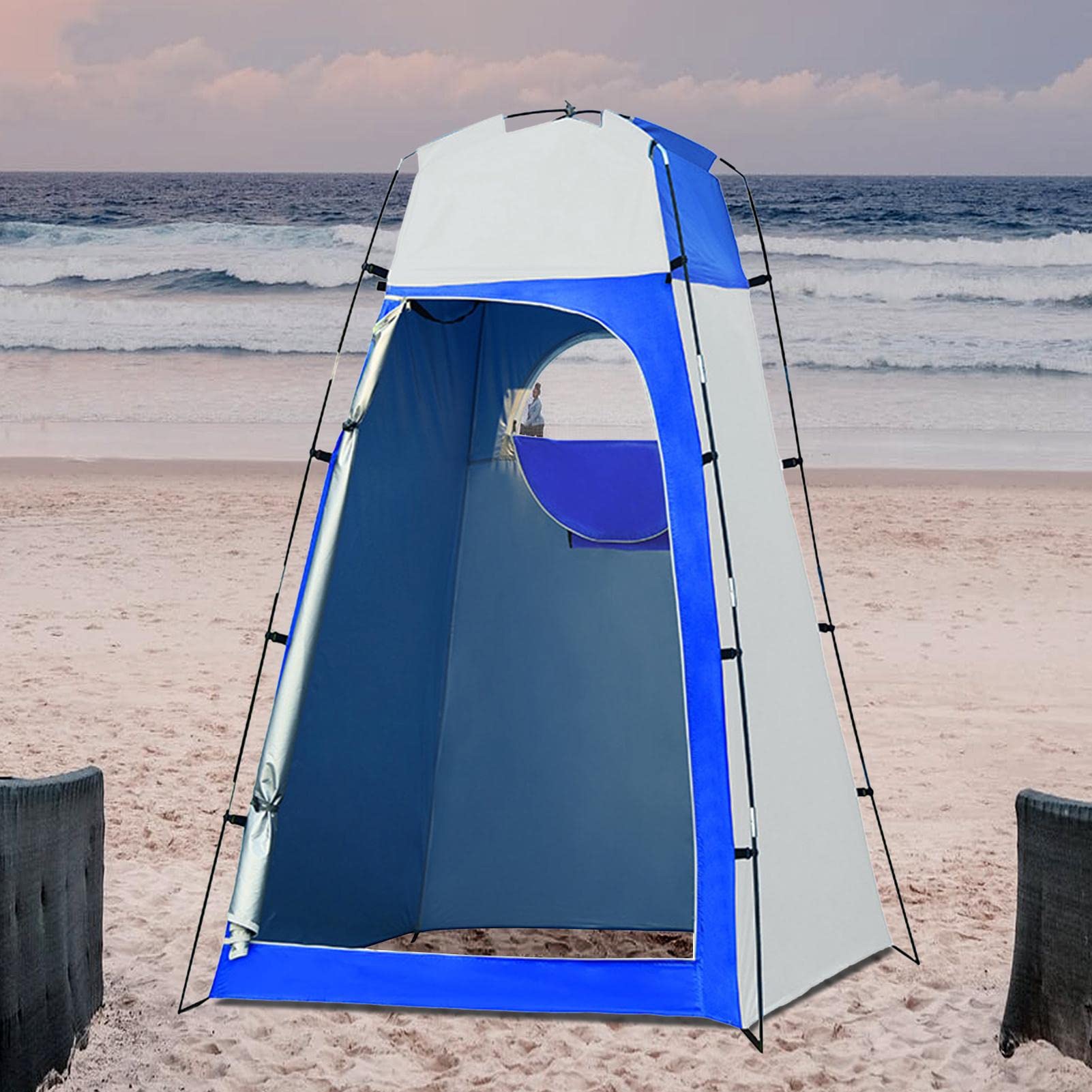 Tenda da Esterno per Fasciatoio Tenda da Doccia Pop-up Spogliatoio Portatile Riparo da Bagno Spiaggia da Campeggio Poliestere Leggero 190T (blu grigio)