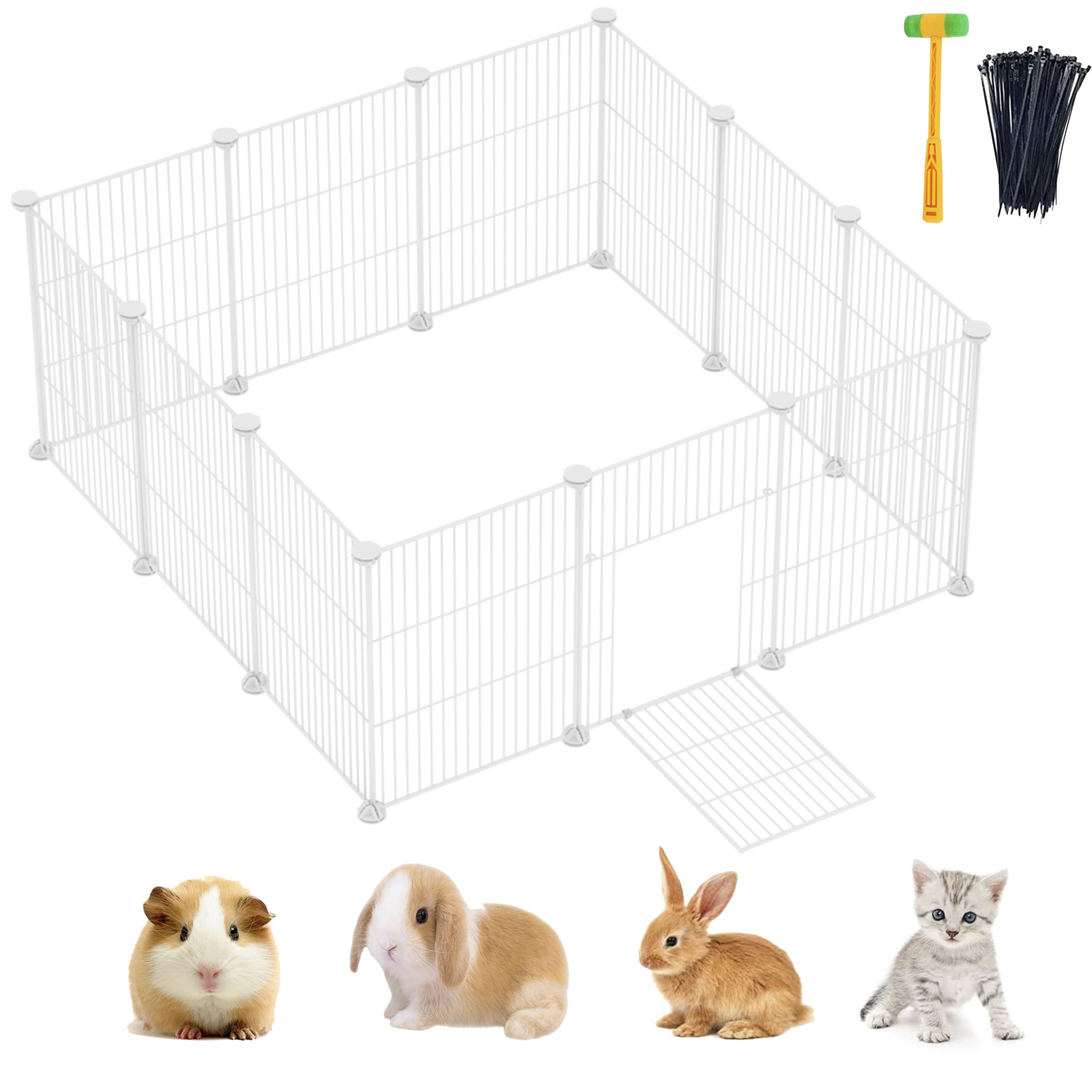 Lxvckly Pet Playpen, Small Animals Playpen with Door, DIY Encrypted Metal Wire Rabbit Fence, Guinea Pigs Cages, Kitten Playpen, Indoor & Outdoor Yard Fence for Small Animals 12 Pcs Panels White