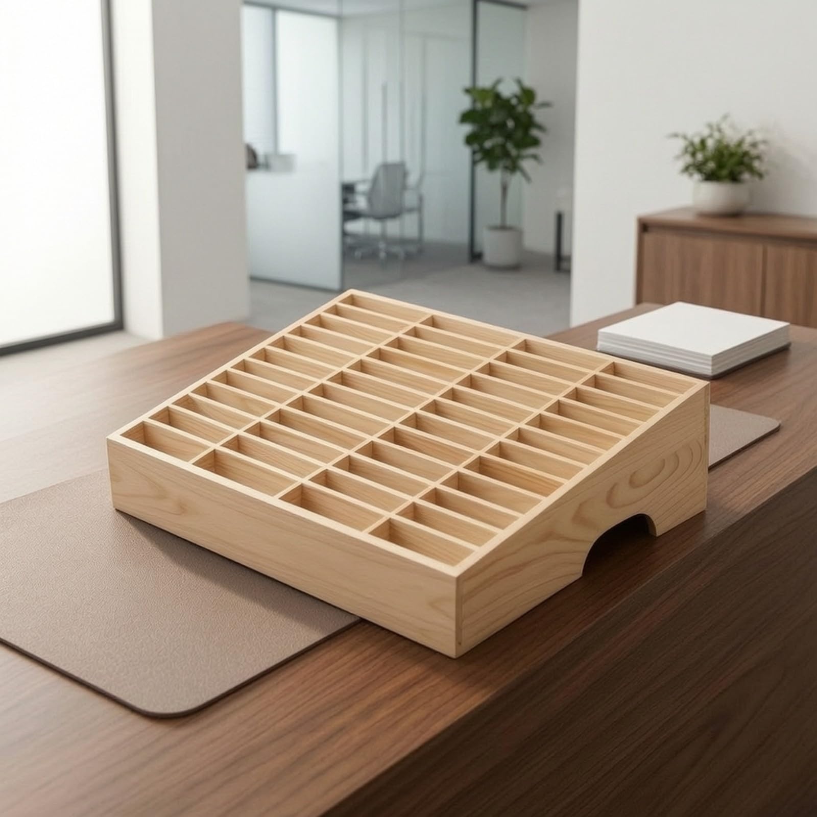 Organizzatore da Scrivania in Legno Massello con 48 Scomparti Aperti per Ufficio E Casa Contenitore Portapenne con Cassetti per Cancelleria E Biglietti da Visita 41x28x115 Cm