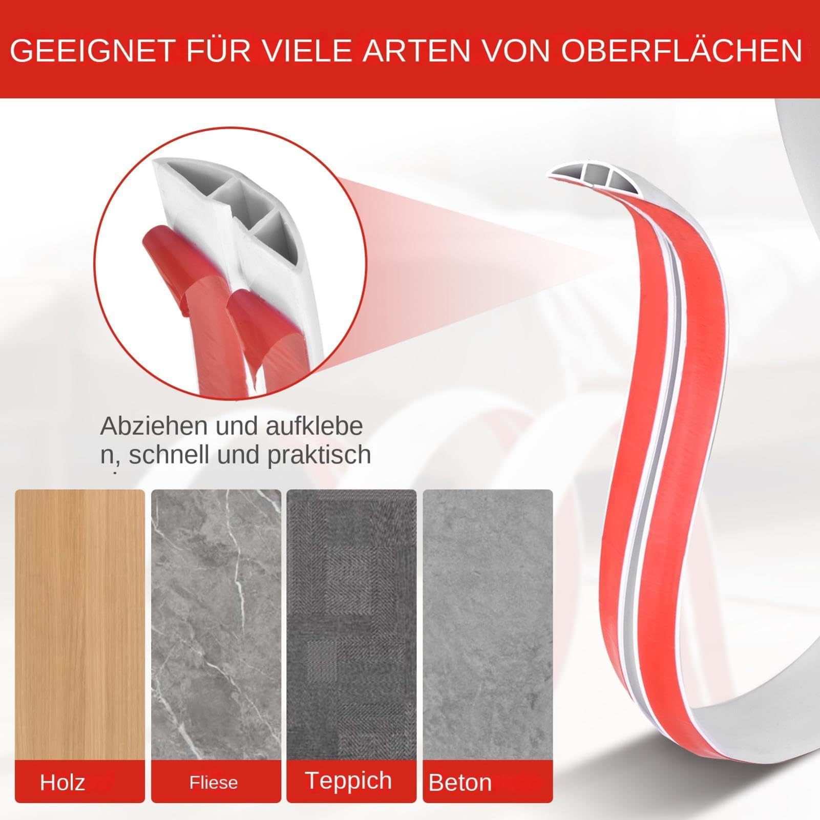 Kabelkanal Boden 20m Rolle 5cm breit Selbstklebende Kabelleiste flach PVC Kabelabdeckung zuschneidbar rutschfest für Homeoffice Wohnzimmer Garage Weiß