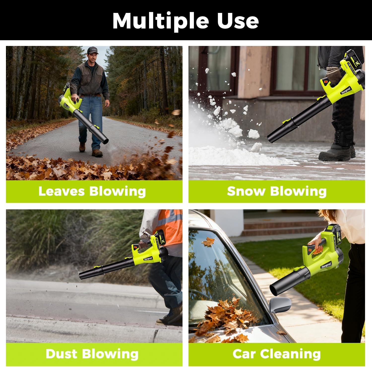 for Men Cordless Leaf Blower 21V: 500CFM 150MPH Electric Leaf Blower with 4.0Ah Battery & Fast Charger, 6-Speed, Lightweight 3.7lbs for Lawn, Patio, Yard, Garage Cleaning (Green)