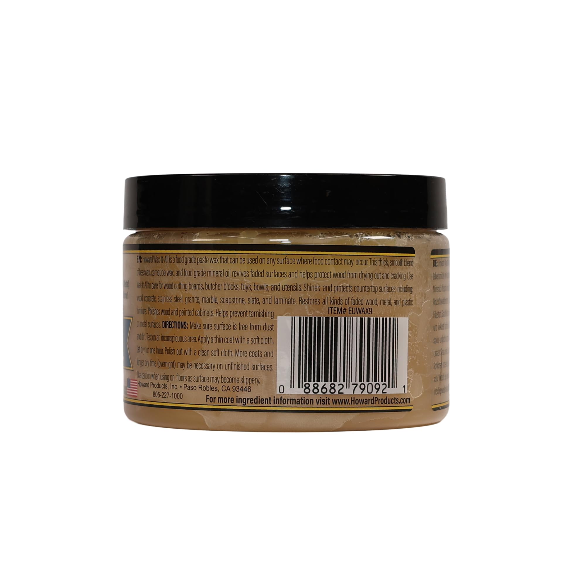 Howard Wax It All - Pasta di cera d'api per legno, pietra, metallo, granito, marmo, macellaio, controsoffitti e mobili - Miscela di olio minerale carnauba - 255 g