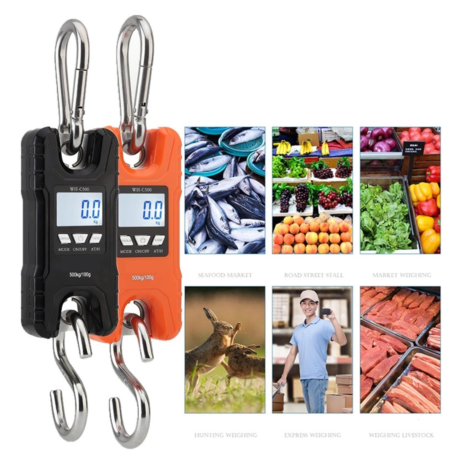 150/200/500 kg waga dźwigowa, wytrzymały hak do ważenia, przenośna elektroniczna cyfrowa waga dźwigowa Steelyard LCD(Orange 150kg 0.01g)