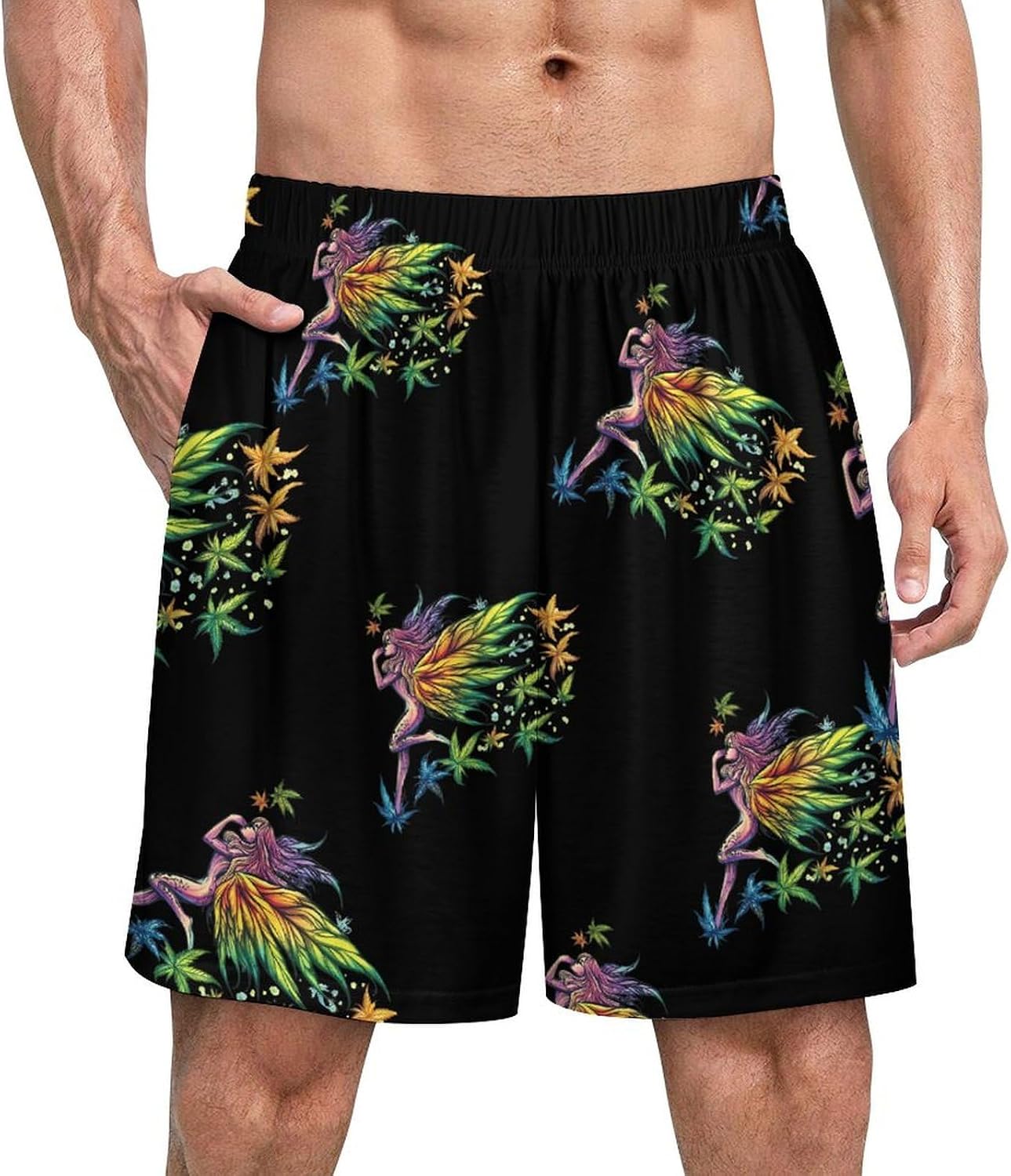 Weed Fairy Leaf Mens Pajama Shorts Drawstring Pajama Pants Pj Bottoms with Pockets