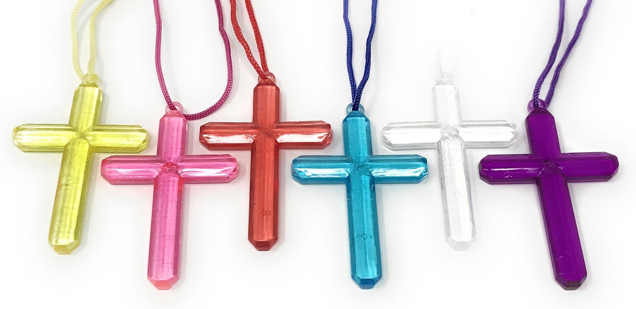 Funiverse 200 Bulk Plastic Crystal Cross Pendant on Cord - Each Cross in Individual Packaging