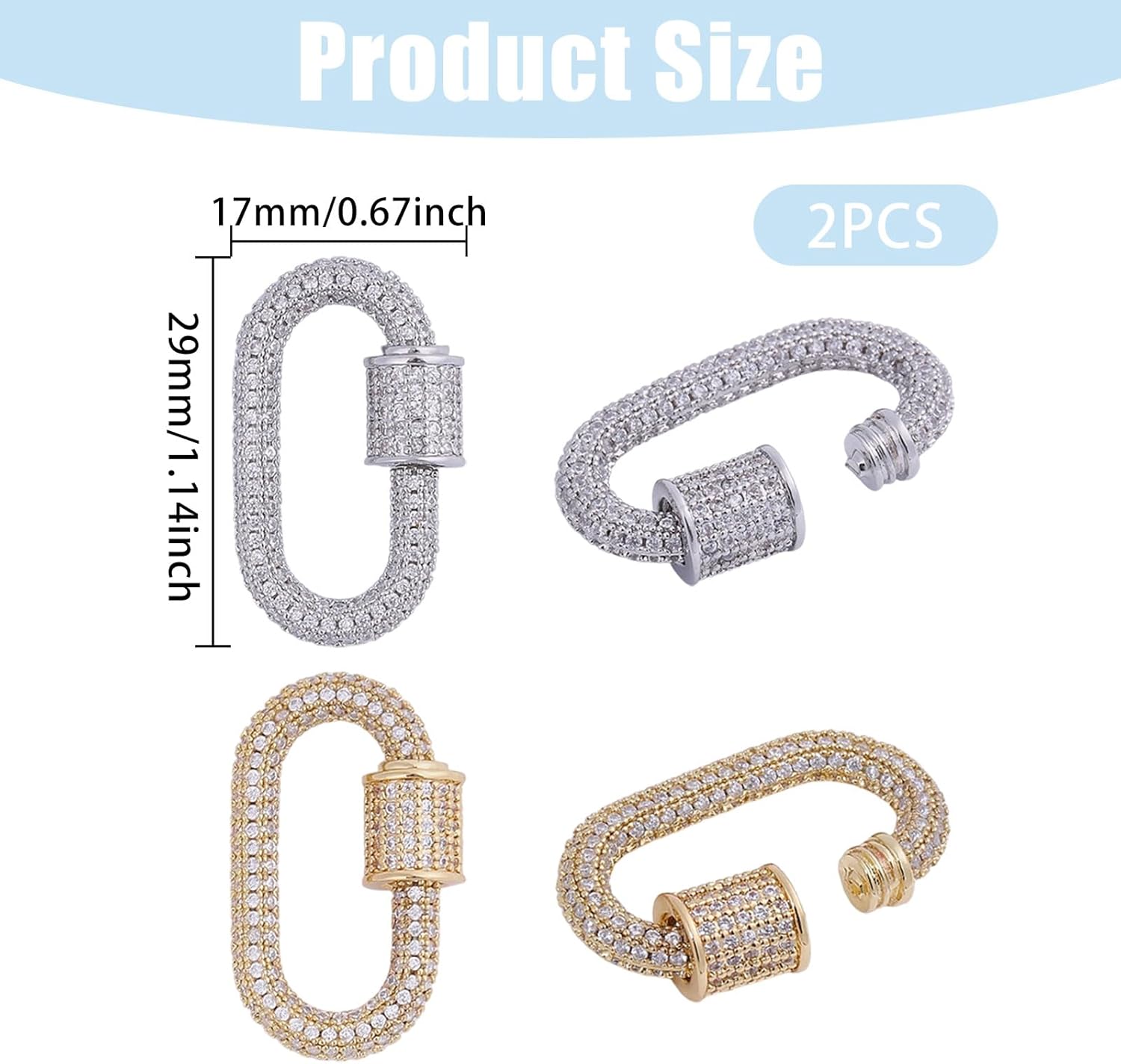 2PCS Necklace Clasp Rhinestone Oval Screw Carabiner Lock Charms Clasps Shortener Bracelet Keychain Necklace Sweater Pendant for Decoration Jewelry Crafts Making - Image 2