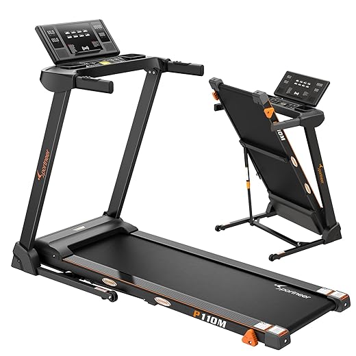 Sportneer Folding Treadmill with Incline: Super Easy Assembly Foldable Compact Treadmill Electric Treadmill Running Machine for Home, 64 Preset Programs, Wireless Charger&Bluetooth Speaker