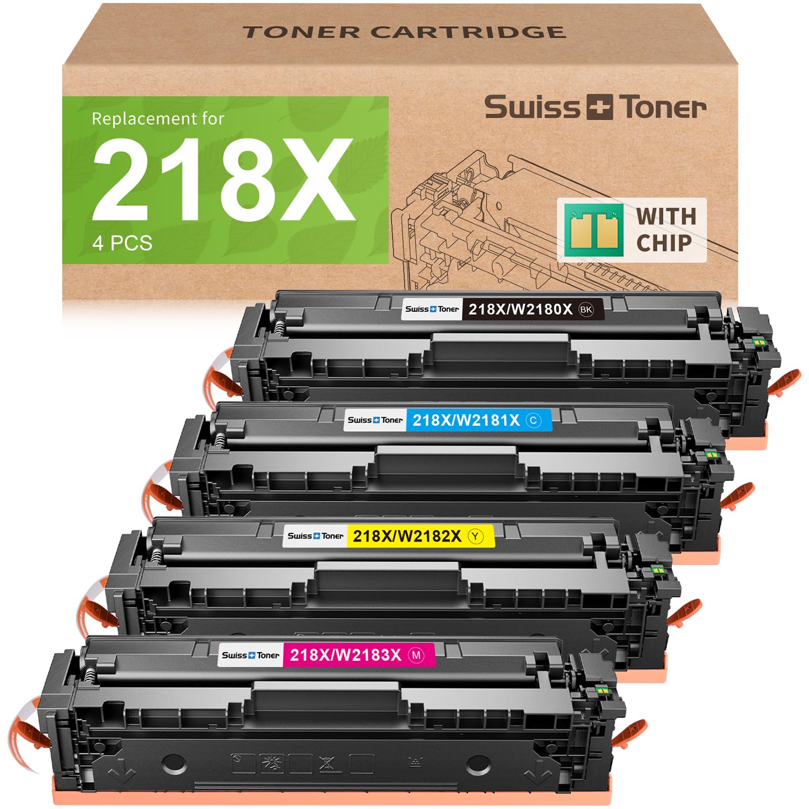 Photo 1 of swiss toner 218X Toner Cartridges 4 Pack Compatible Replacement for HP 218X 218A Toner Color LaserJet Pro 3201dw MFP 3301fdw 3301sdw 3301cdw Printer (Black/Cyan/Yellow/Magenta)