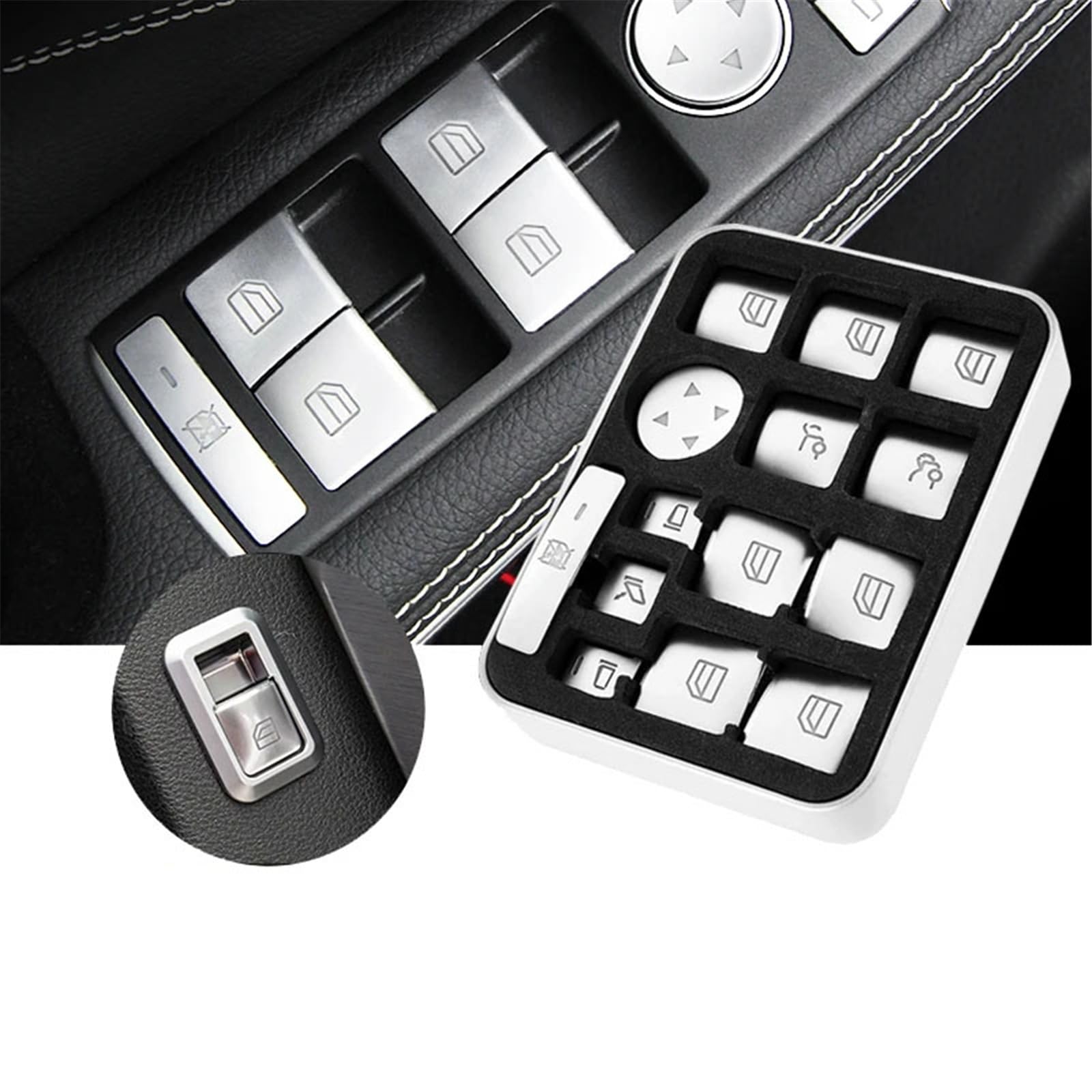 Compatible avec Benz W204 E W212 GLA pour CLA GLK GLE Autocollants décoratifs pour bouton lève-vitre de voiture Autocollants Intérieur