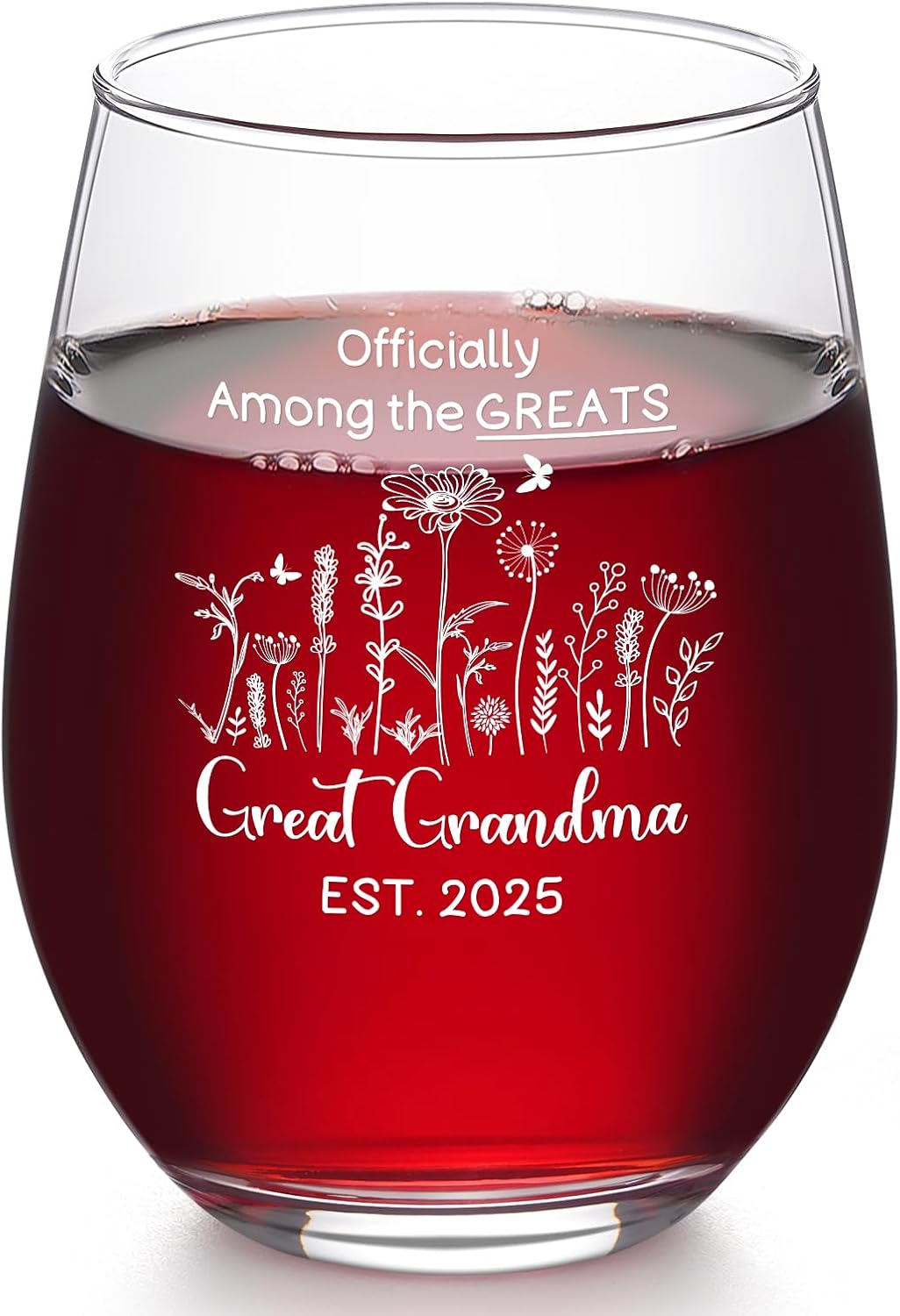 Futtumy Mothers Day Gifts for Grandma, 17oz Great Grandma EST2025 Stemless Wine Glass, Gift for Grandmother, New Grandmas Gifts for Mother's Day Christmas Birthday, Great Grandmother Baby Announcement Gifts for Great Grandma