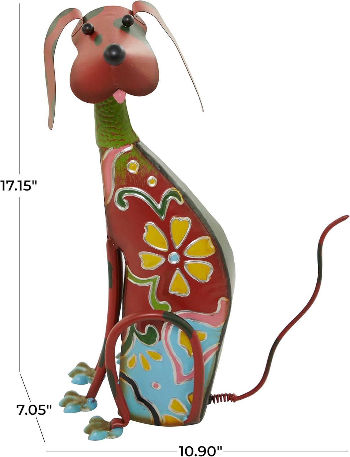 Deco 79 Metal Dog Decorative Garden Sculpture Indoor Outdoor Garden Statue with Floral Pattern, Outdoor Sculpture 7" x 11" x 17", Multi Colored