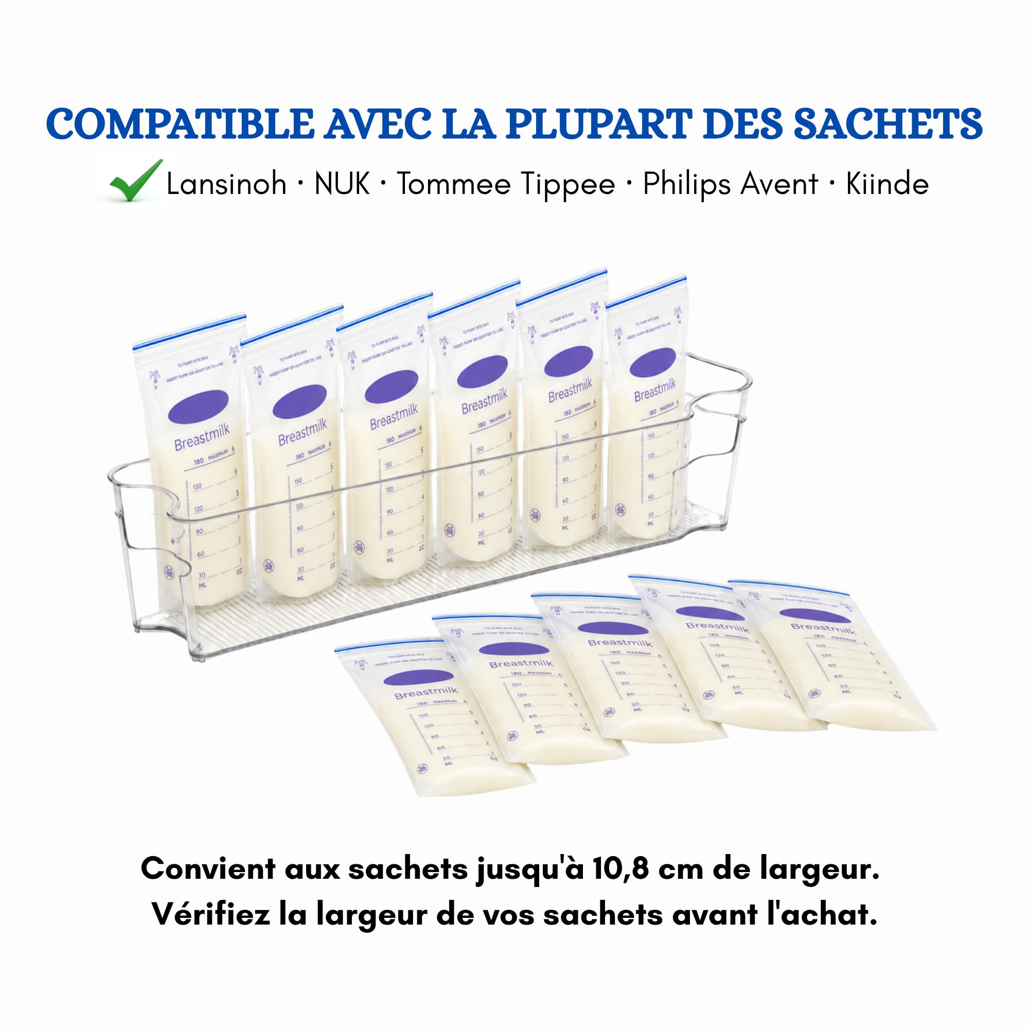 Organiseur Sachets Lait Maternel – Lot de 4 Bacs Rangement Réfrigérateur Congélateur – Stockage Conservation Lait Maternel – Rotation FIFO – Plastique Transparent Sans BPA – Compatible Tire-Lait