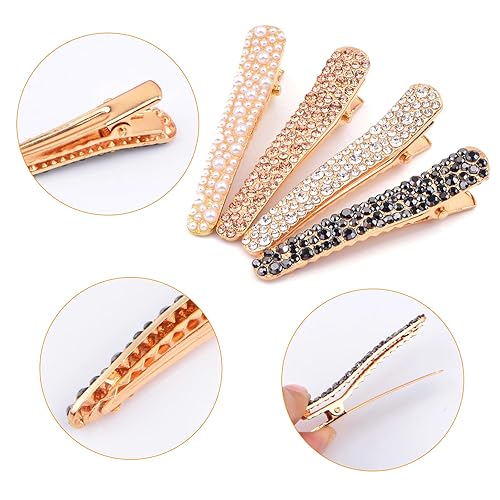 Miniatura 3 de 8 pinzas para el pelo de cocodrilo con diamantes de imitación de perlas, pinzas de metal de cristal elegante, horquillas para el cabello, pasadores