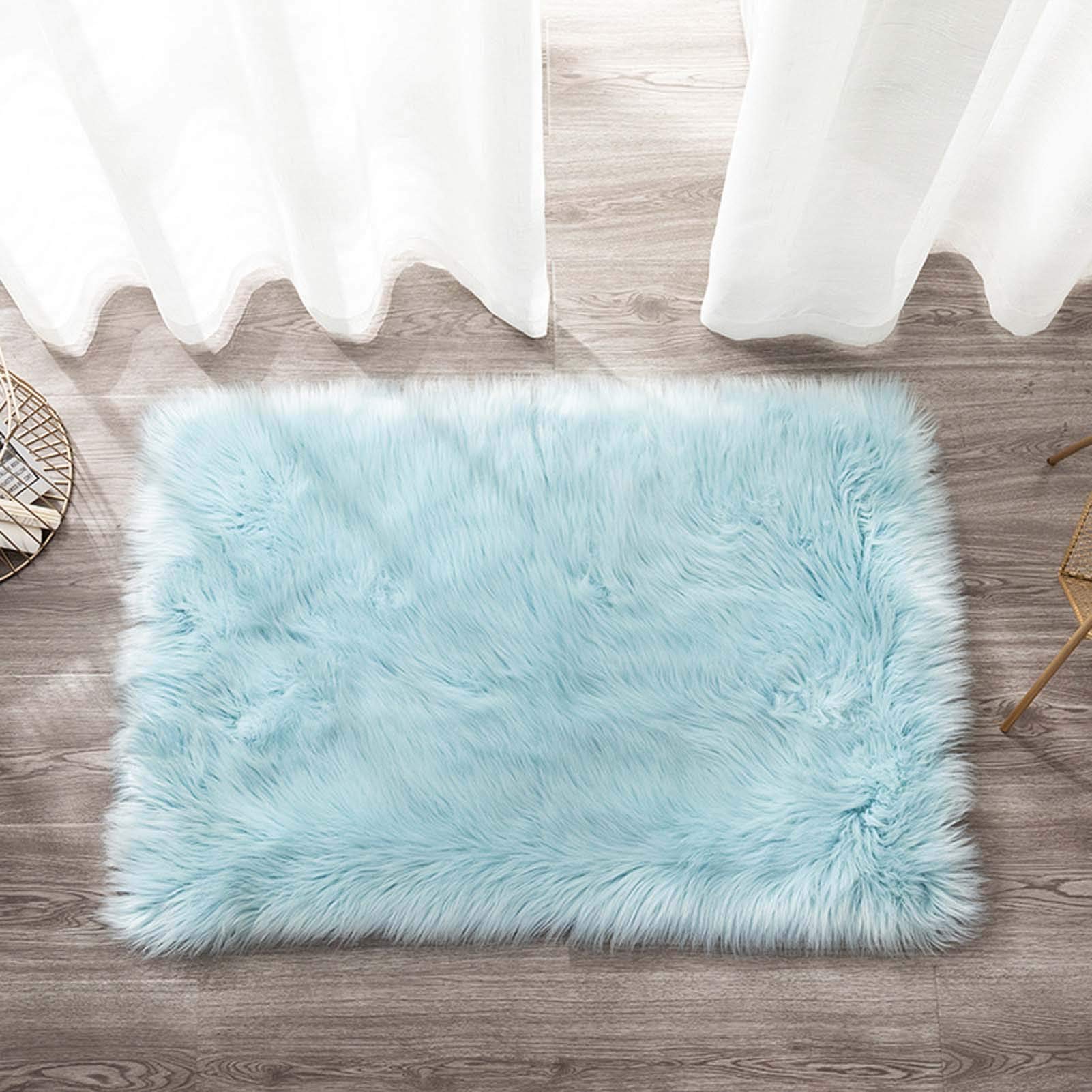 Dywan ze sztucznego futra, miękki, puszysty, 24 x 47 cali, dywaniki z owczej skóry, dywaniki przy łóżku, kudłata, pluszowa podłoga do salonu, sofa, prostokąt