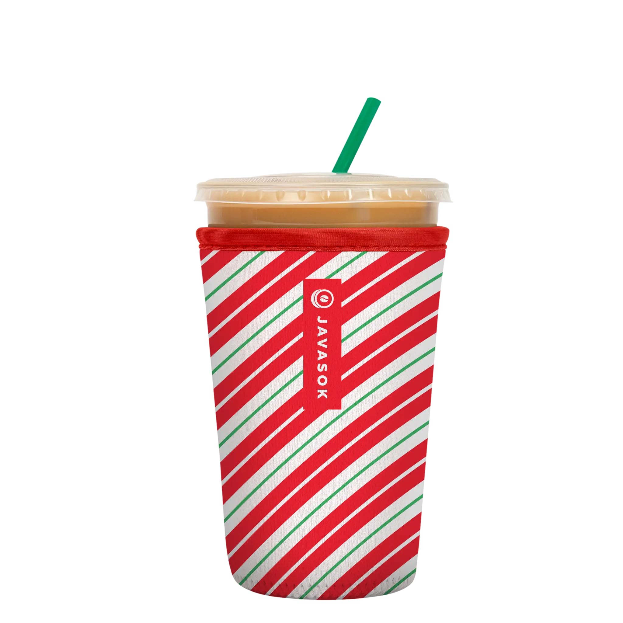 Sok It JavaSok Iced Coffee &amp; Cold Soda Insulated Neoprene Cup Sleeve (Candy Cane Stripes, Medium: 22-28oz)