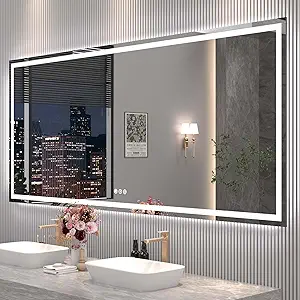 88"X38" LED Bathroom Mirror with Front Lights and Backlit, Anti-Fog, Dimmable, Shatter-Proof Tempered Glass, Lighted Bathroom Vanity Mirror for Wall with 3 Colors, Memory Function