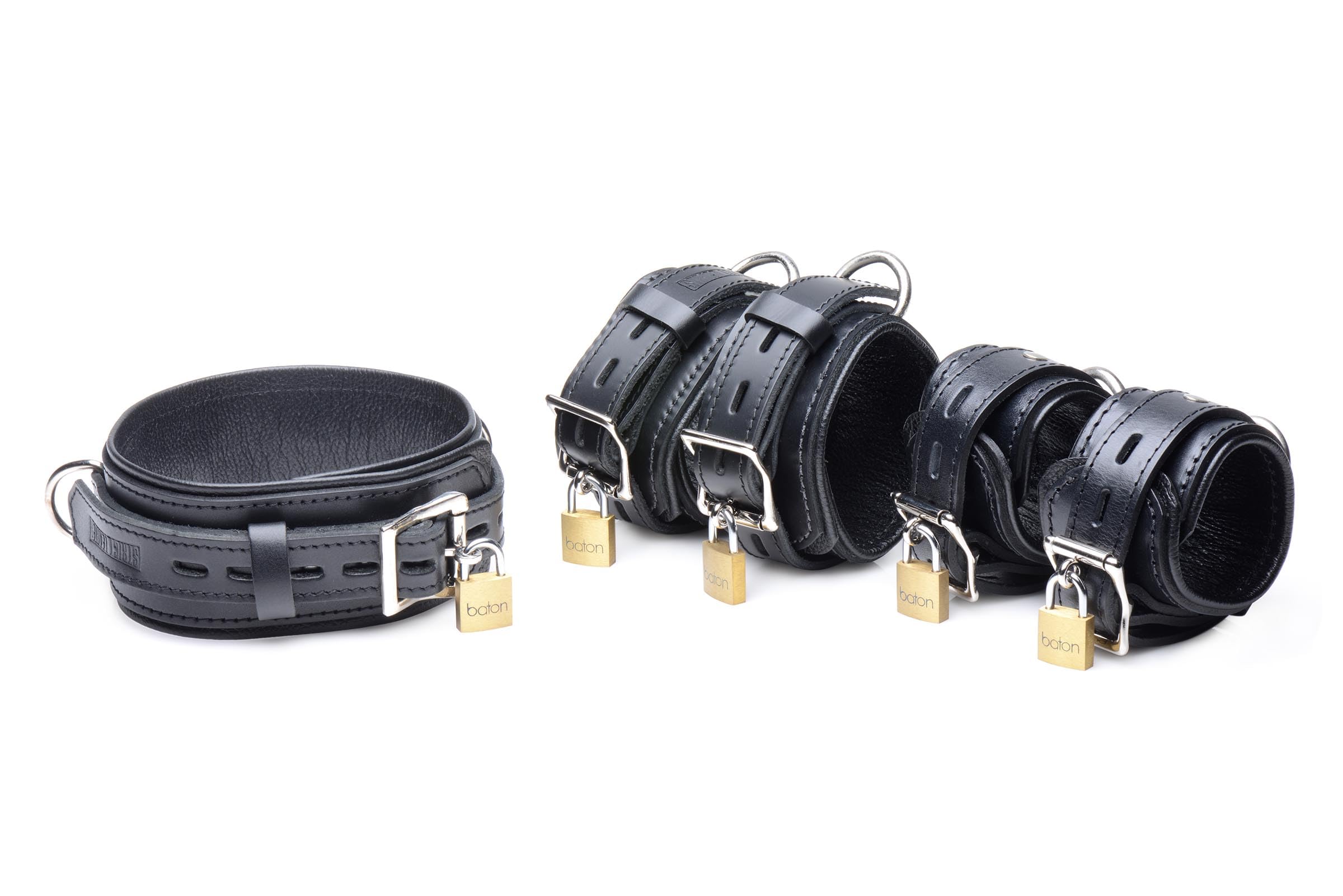 Schwarz Premium Leder Bondage Essentials Kit